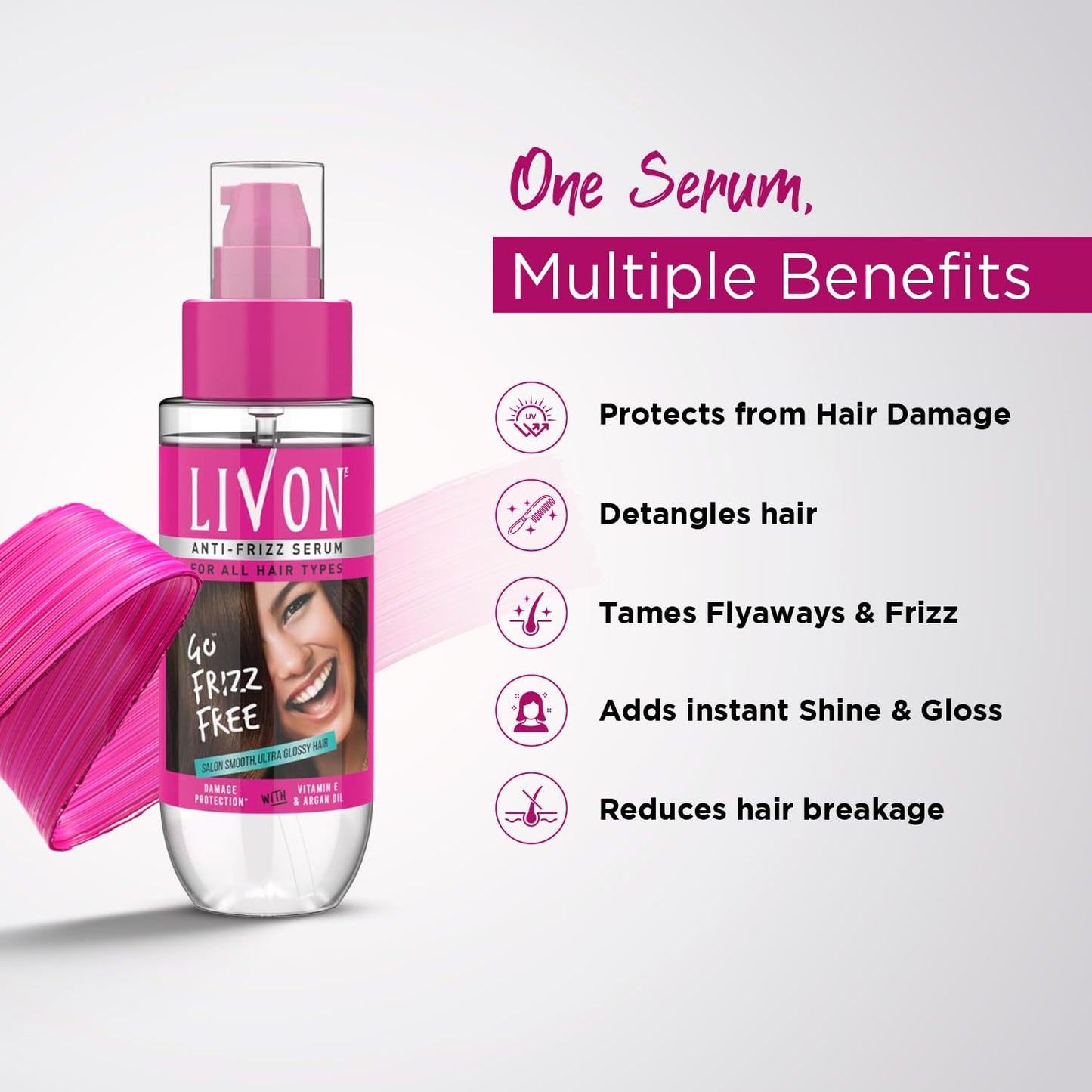 Livon Hair Serum for Men & Women | Frizz-free, stronger and shinier hair | Sulphate & Paraben free| For All Hair Types | Lightweight & Non Greasy | Enriched with Argan Oil & Vitamin E | 3.3 Fl.Oz