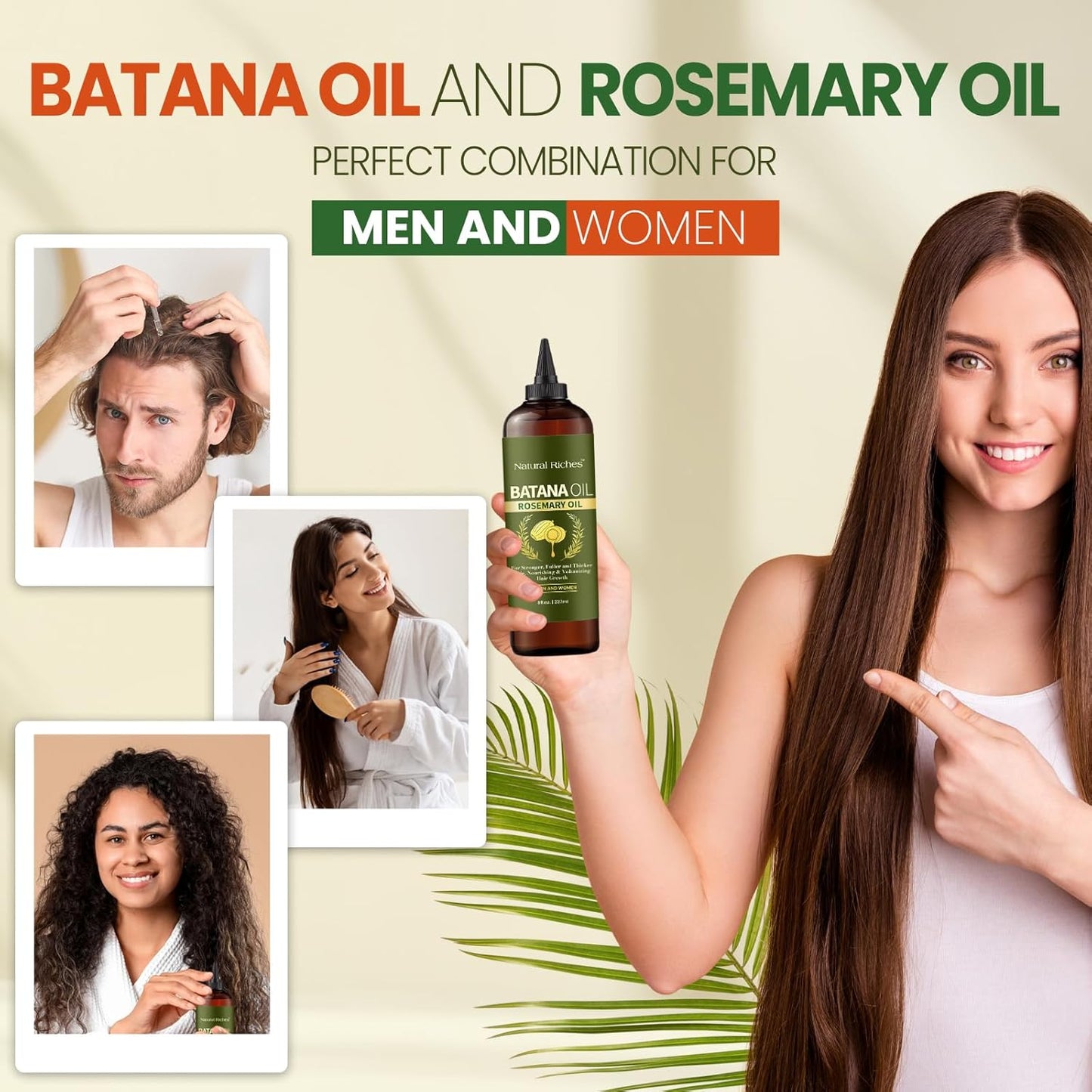 Natural Riches Rosemary & Batana Hair Oil (8 fl oz) | Revitalizing and Strengthening Hair Treatment for Fuller, Healthier-Looking Hair | Paraben Free | Suitable for All Hair Types