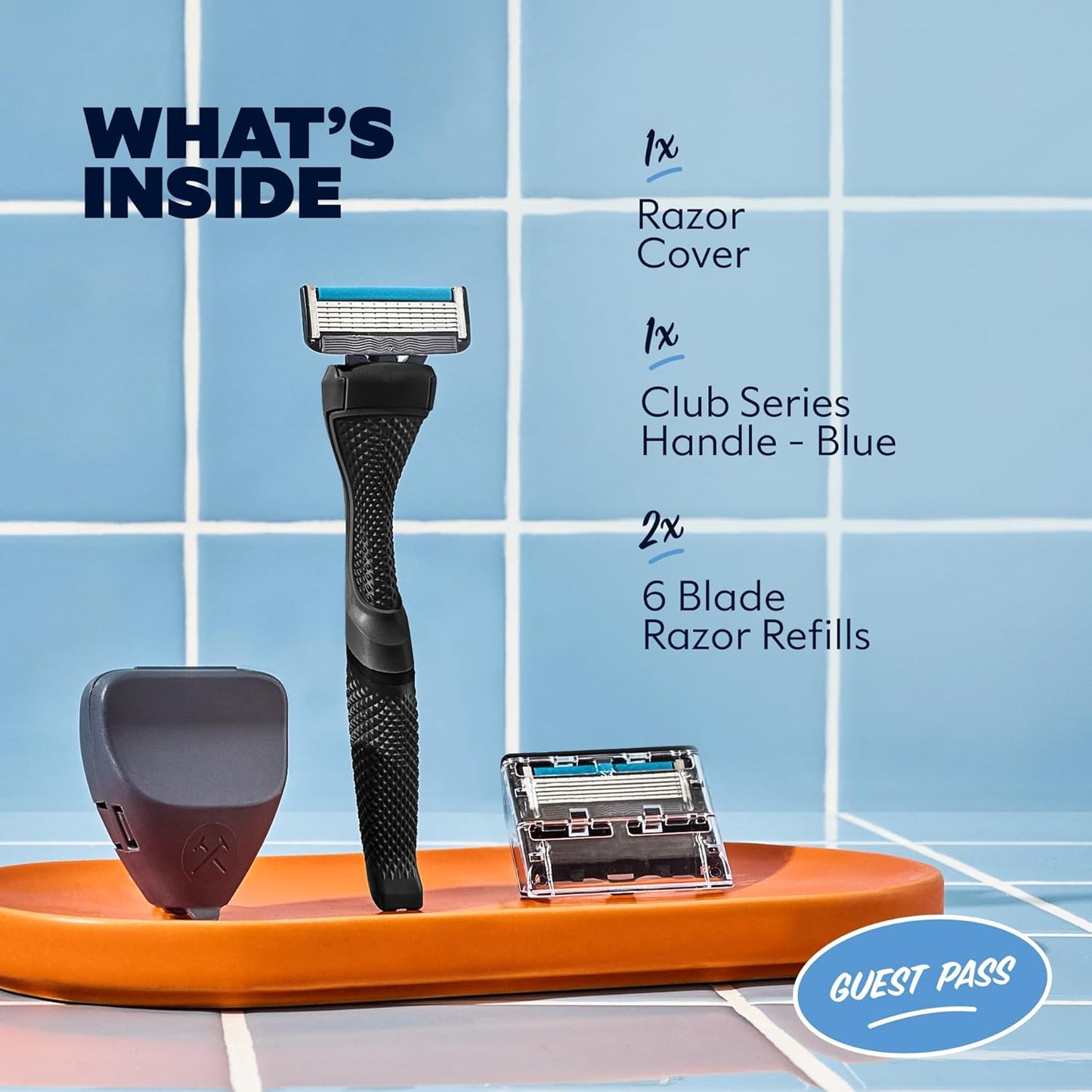 Dollar Shave Club | The Guest Pass Shave Set | 2 Extra Close Refill Cartridges, 1 Handle (Black), 1 Razor Cover