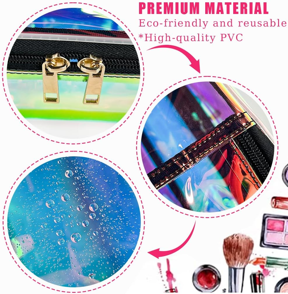 7.8"X5.5"X3.1" TPU Blue Laser Clear Toiletry Pouch Waterproof Cosmetic Organizer with Large Capacity & Zipper Clouse for Pool Beach Travel Concert Sports Commute