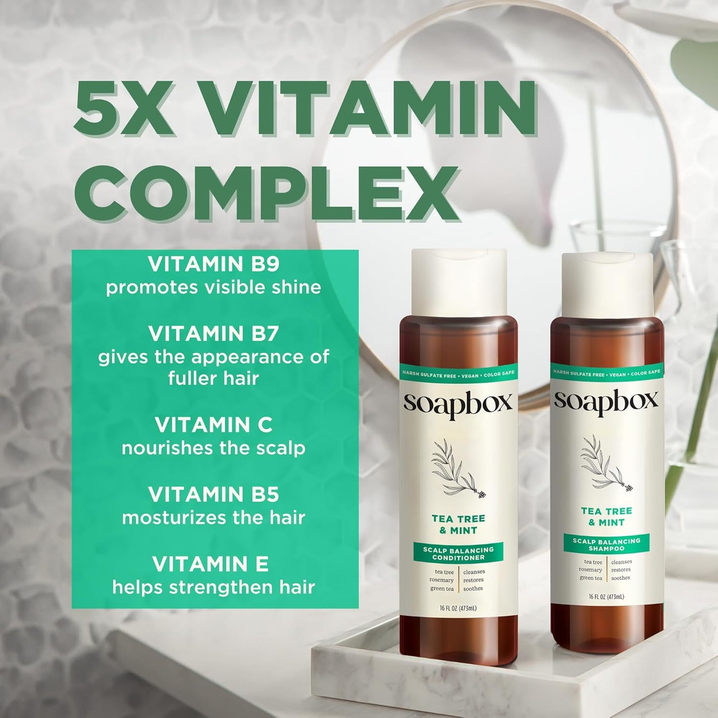 Soapbox Tea Tree Shampoo, Harsh Sulfate Free, Paraben Free, Silicone Free, Color Safe, and Vegan Hair Shampoo (33.8 Ounces)