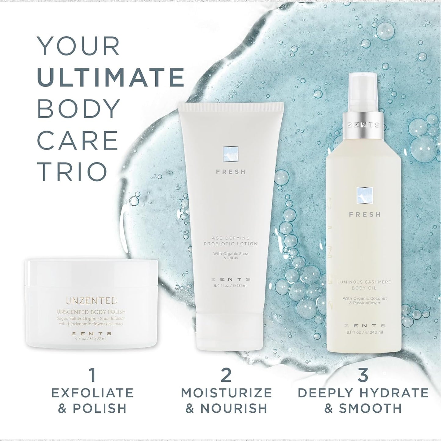 Zents Luminous Cashmere Body Oil (Fresh Fragrance) | Moisturizing Body Oil with Vitamin E & Organic Coconut Oil | Softens & Smooths Skin | 8 fl oz