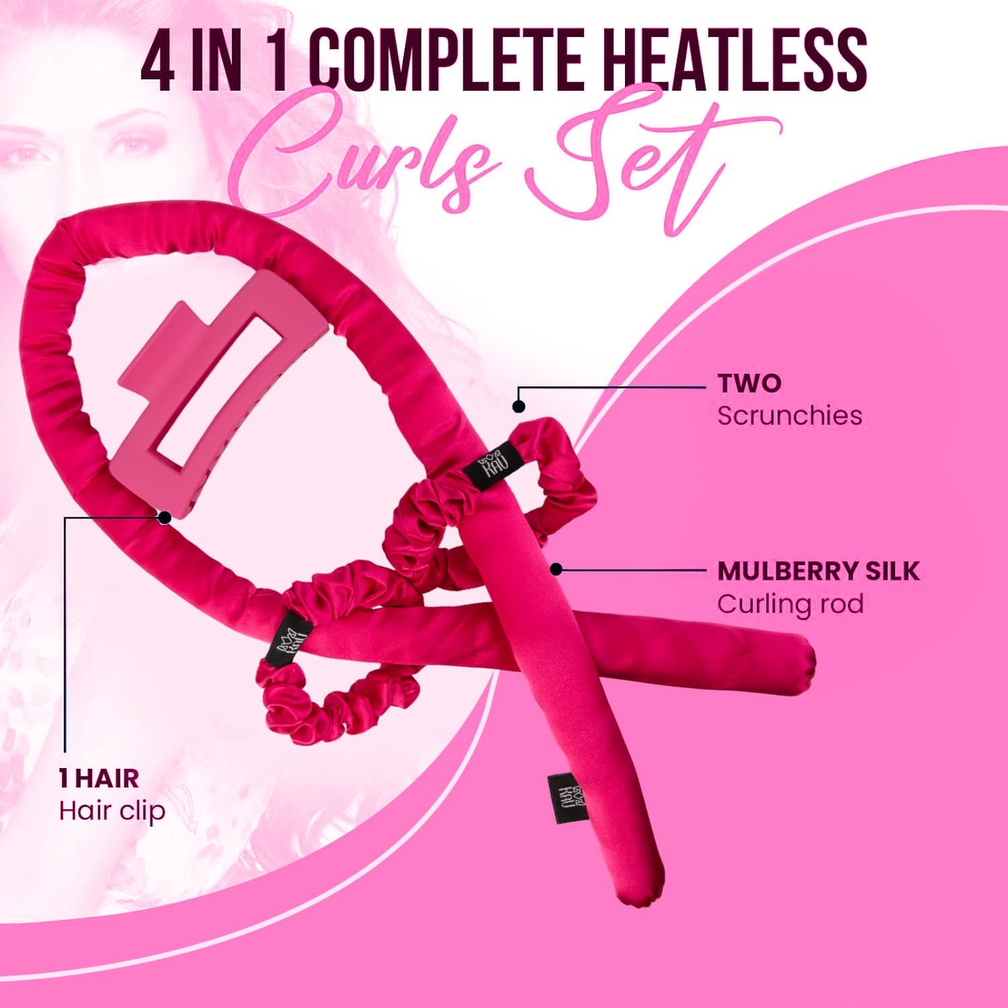 Heatless Hair Curler, Satin Hair Rollers for Heat less Curls Overnight, Premium Satin for No Heat Curls, Overnight Heatless Curling Rod to Sleep In, Silky Curlers with Clip and Scrunchies