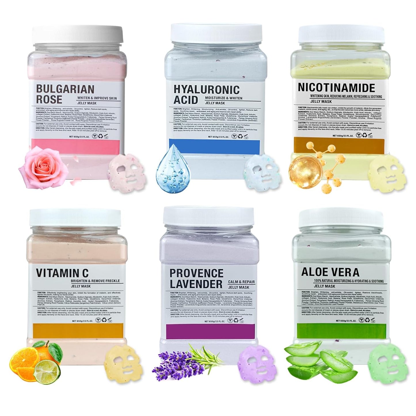 Jelly Mask for Facials Professional, Hydrating & Moisturizing Peel-Off Natural Gel Face Mask SkinCare, Professional Spa Use Jelly Face Masks, Deep Hydration & Glow 23 Fl Oz (6 Jar)