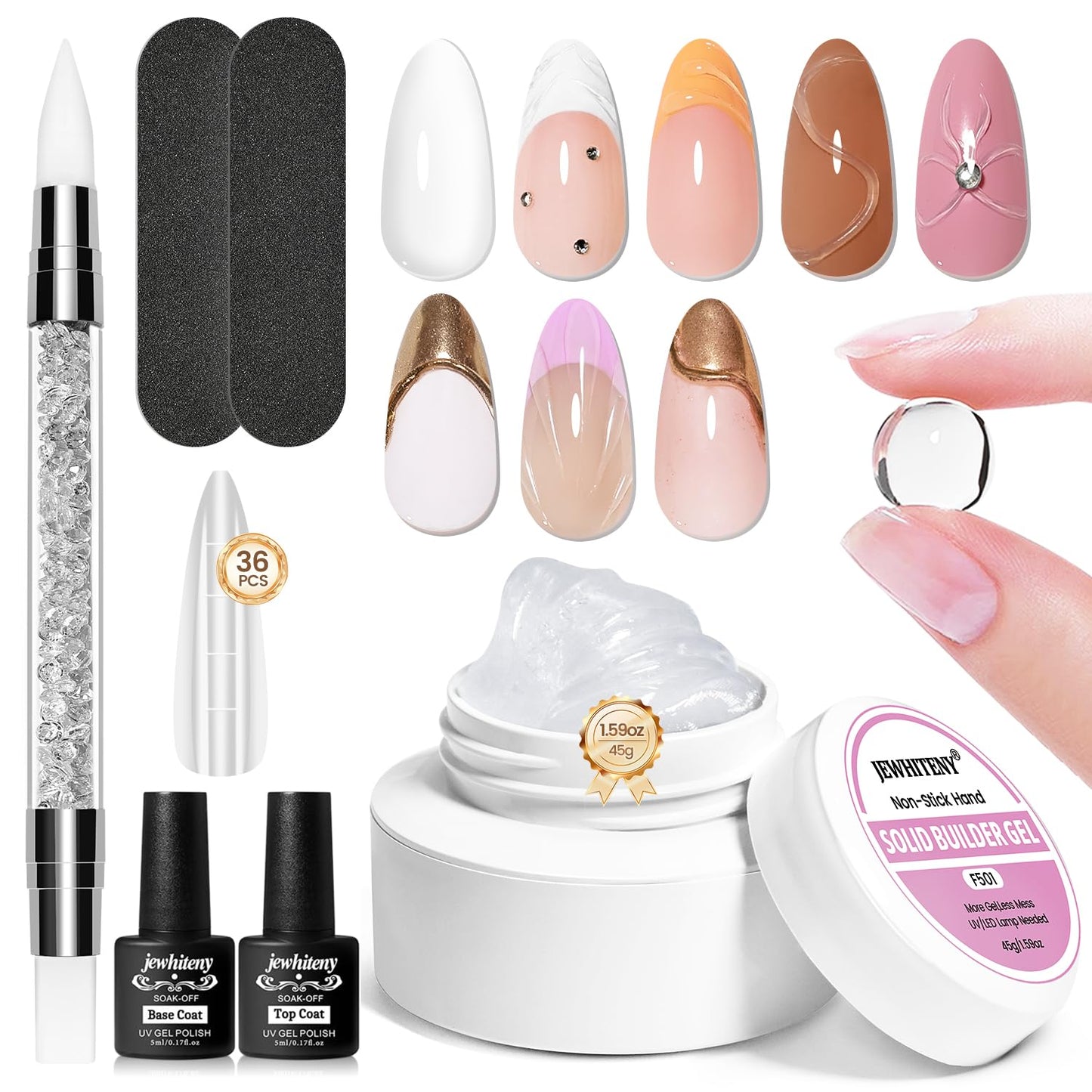 JEWHITENY 45g Large Capacity Clear Solid Builder Gel: Non-sticky 3D Sculpting Gel For Nail Extension, Nails Carving & 3D Molding Nail Art