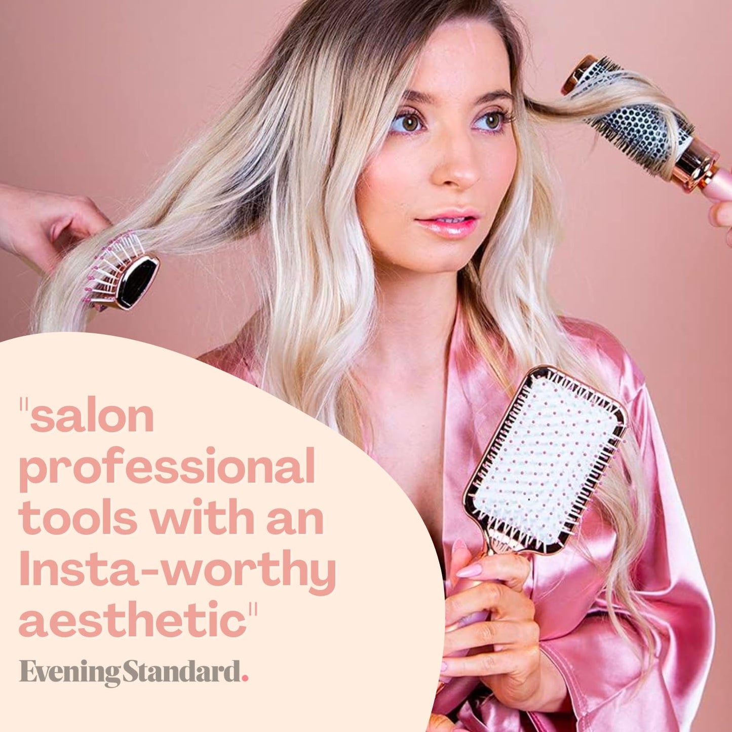 Rose Gold Hair Brush Set with Detangler and Swirl Print Heatless Curling Kit – Complete Hair Care Bundle for Smooth Styling and Effortless Heat-Free Curls