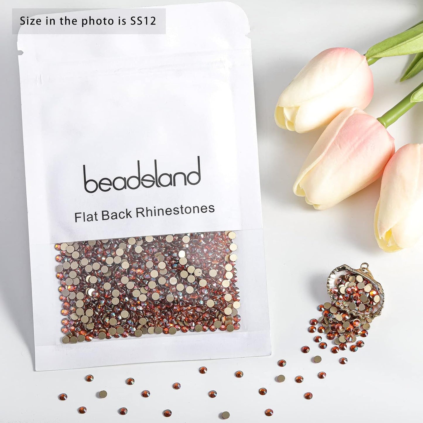 Beadsland 1440 Pieces Flat Back Crystal Rhinestones Round Gems,Amber,SS12,3.0-3.2mm