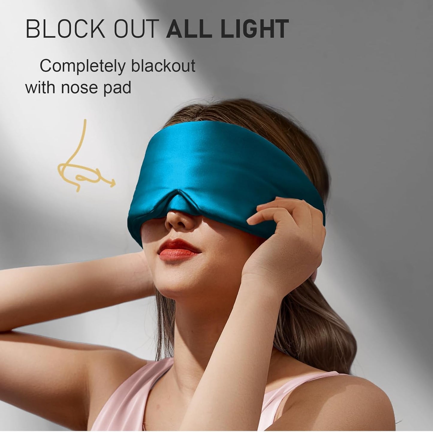 LitBear Silk Sleep Mask for Side Sleeper, Eye Mask Sleeping for Women Men 100% 22 Momme Pure Mulberry Silk, Face-Hugging Padded Eye Cover for Sleeping with Adjustable Band (Peacock Blue)