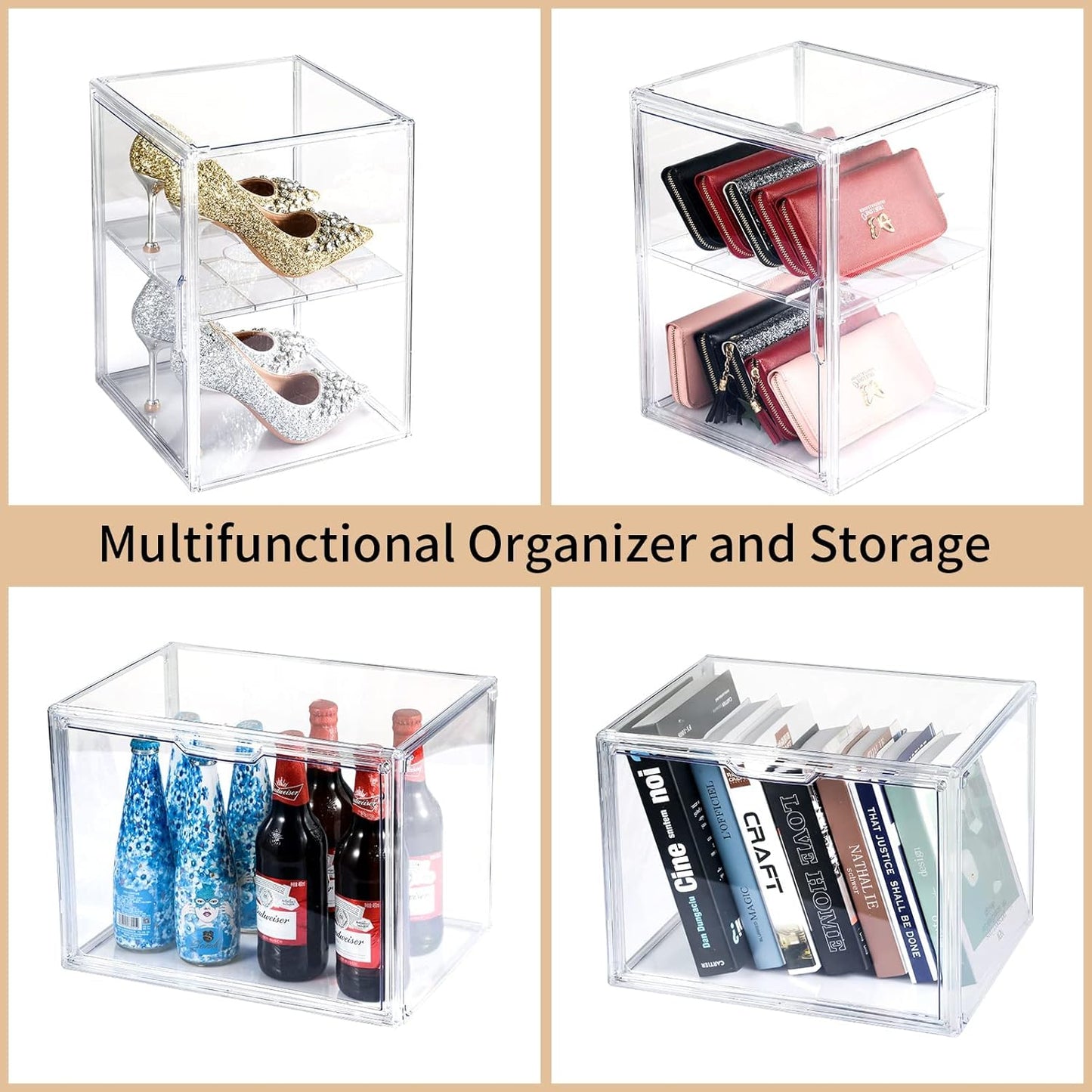 2Pack Makeup Organizer Storage, Large Capactiy Acrylic Bathroom Organizer, Clear Cosmetics Organizer Bins with Division Board for Vanity, Skincare, Countertop Storage and Display Case