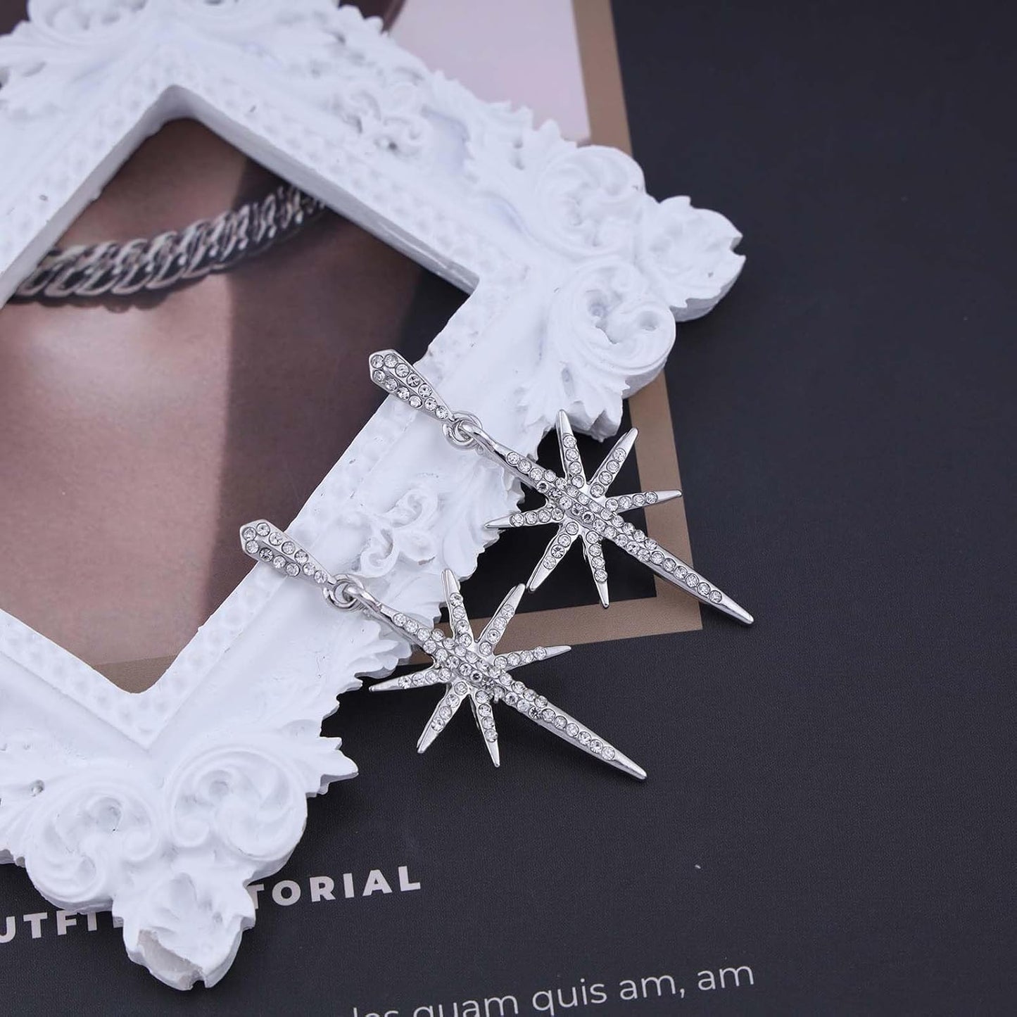 Vintage Crystal Northstar Dangle Earrings Rhinestone Northstar Studs Earrings Gold Cz Star Drop Earrings Sparkly Cz Starburst Earrings Jewelry for Women