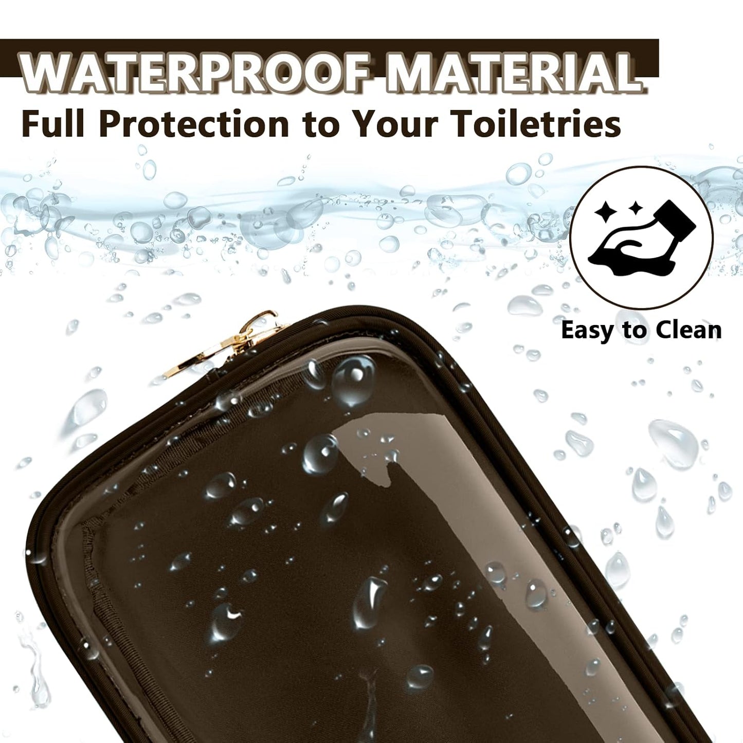 Clear Small Makeup Bag with Zipper, Nylon&PVC Cosmetic Travel Bag Preppy TSA Approved Toiletry Bag for Women Girls, Transparent Waterproof Makeup Pouches Cute Travel Bag for Purse(Small-Chocolate)