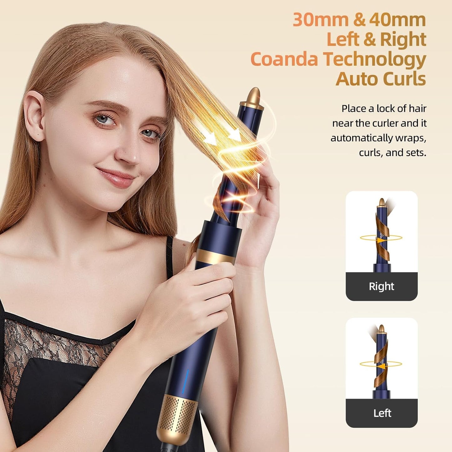 T-GOGO Hair Dryer Brush Professional: 6 in 1 Hot Air Hair Styler & Dryer Set, Powerful Hair Air Curling Iron High-Speed Negative Ionic Blow Dryer, Auto-Wrap, No Heat Damage (Dark Blue)