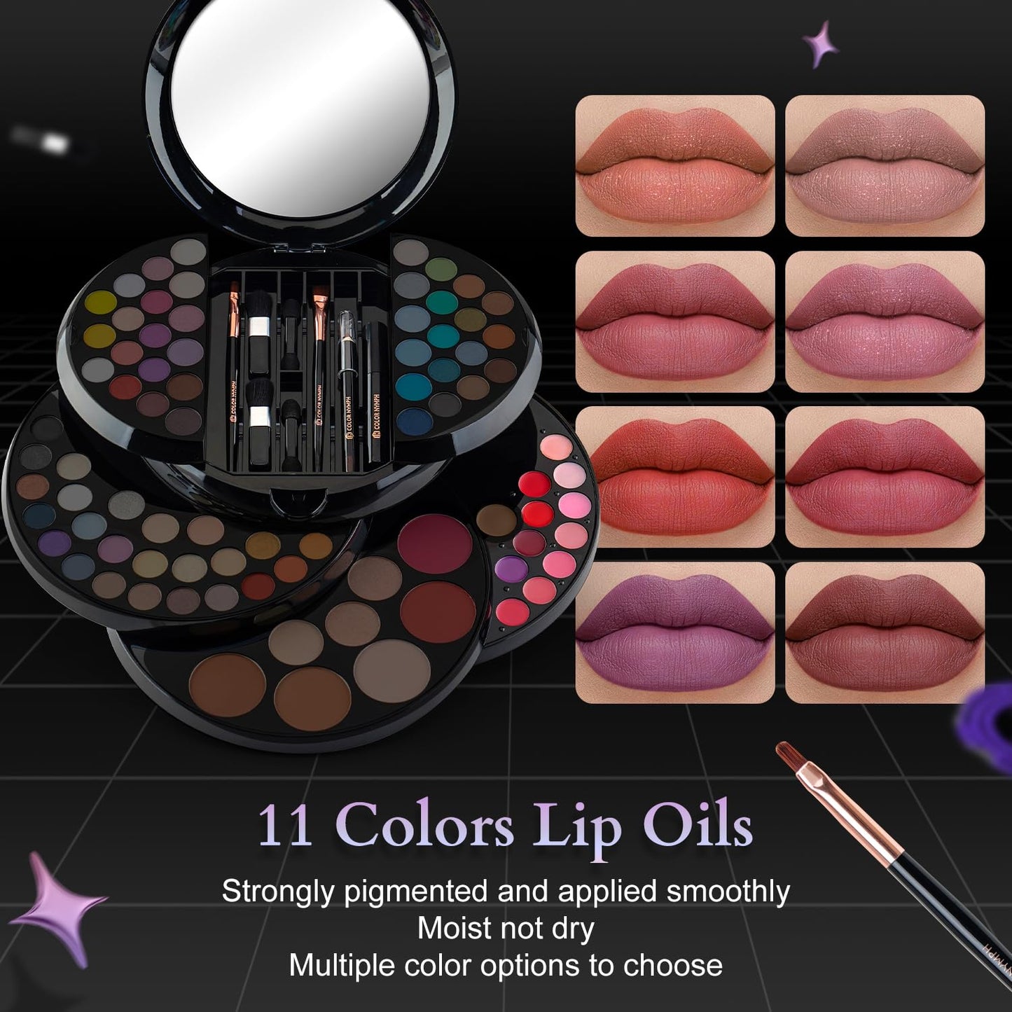 Color Nymph Makeup Kit For Teen Girls, Ball Case Full Kit Makeup Kit For Beginner Practice Professional Makeup Set with 60 colors eyeshadows, 11 colors lip glosses, Highlighter Bronzer Mascara etc