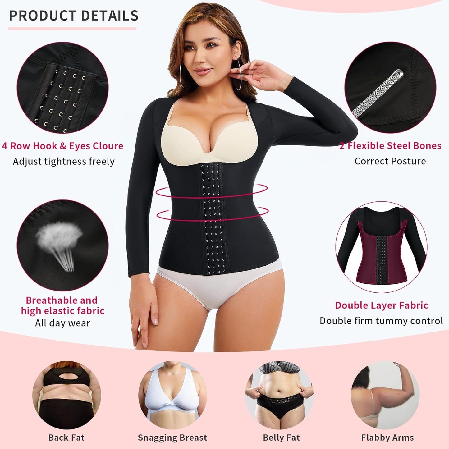 Gotoly Women Waist Trainer Corset Tummy Control Shapewear Upper Arm Shaper Post Surgical Slimmer Compression Tops