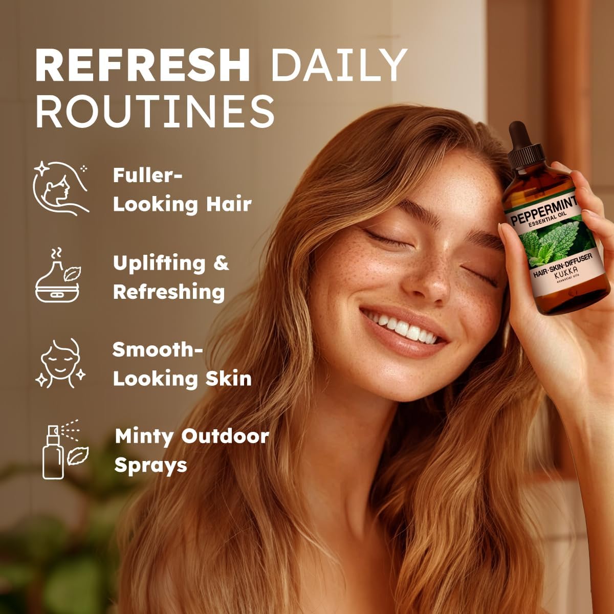 Kukka Essential Oils Peppermint Oil for Skin, Hair, Diffuser - 4 Fl Oz / 118 ml, DIY Soap Making Scents