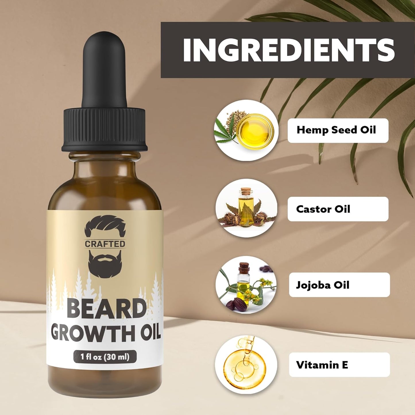 Crafted Beards Beard Growth Oil Serum - 1 fl Oz - Unscented - Helps Grow A Thicker Beard, Improves Beard Health, Fills in Thin and Patchy Spots - (1 Pack)