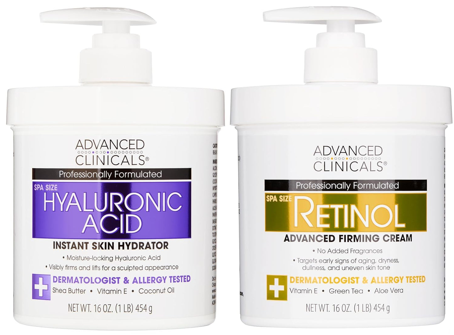 Advanced Clinicals Retinol Body Cream + Hyaluronic Acid Moisturizer 2pc Skincare Set | Face Cream & Body Lotion For Women & Men Helps Improve Appearance Of Crepey Skin, Dry Skin, & Wrinkles, 2pc
