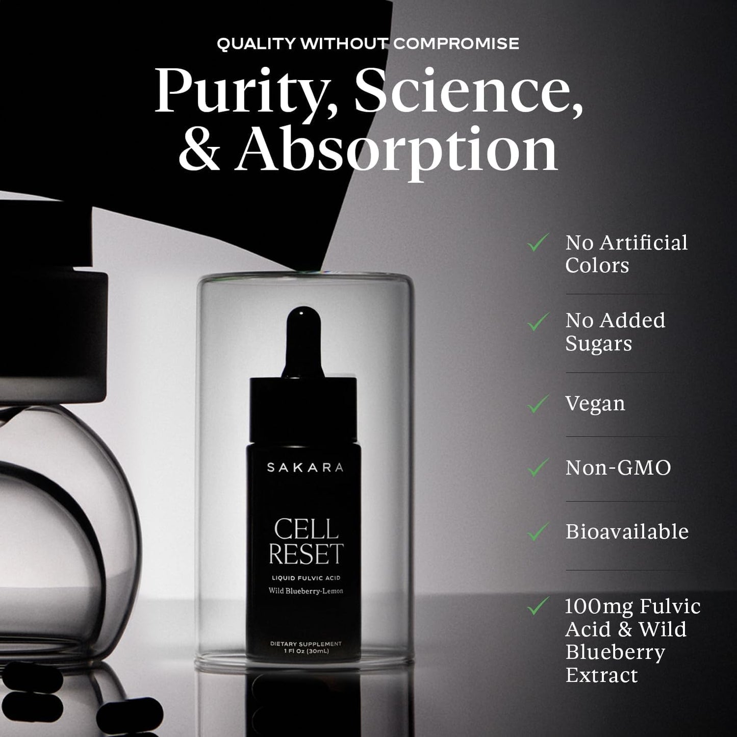 SAKARA Cell Reset – Liquid Fulvic Acid Complex with Wild Blueberry & Lemon | Mineral-Rich Antioxidant Drops for Cellular Detox, Energy & Immune Support | Premium Bioavailable Formula, 1 fl oz (30 mL)