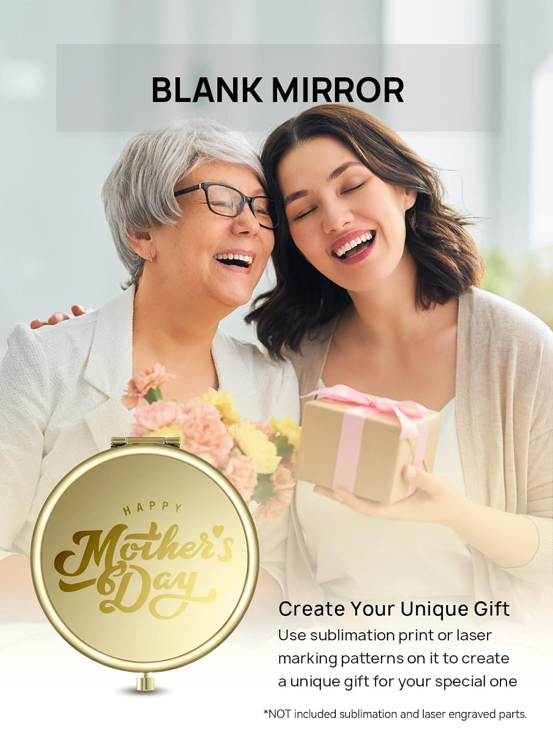 Compact Mirror Bulk, Pack of 24 Double-Sided 1X/2X Magnifying Metal Makeup Mirrors((Round,Gold)