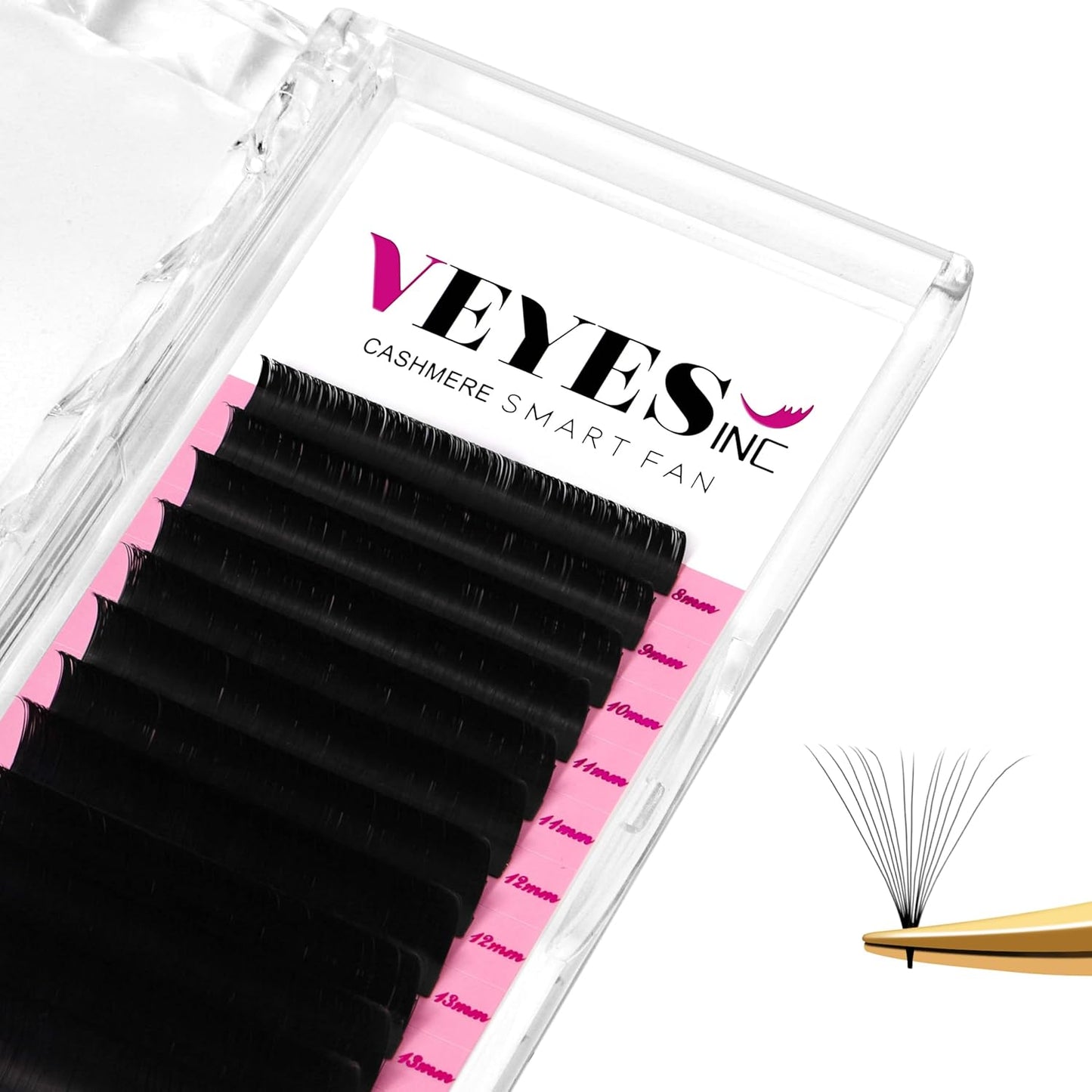 VEYES INC Cashmere Smart Fan Lash Extensions 0.03 0.05 0.07 C/CC/D Curl 8-20mm Mixed & Single Length, Super Matte Black Volume Lashes, Professional Supplies for Lash Techs (0.05 CC 10mm)