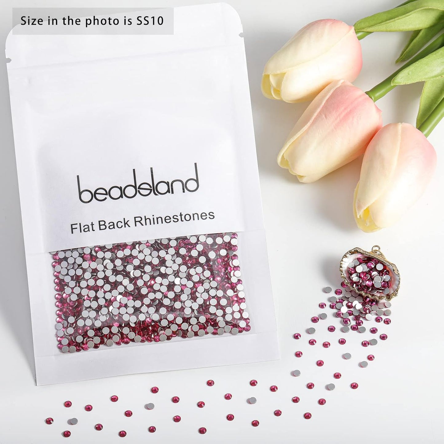 beadsland 1440pcs Flat Back Crystal Rhinestones Round Gems for Nail Art and Craft Glue Fix,Rose(SS10(2.7-2.8mm))