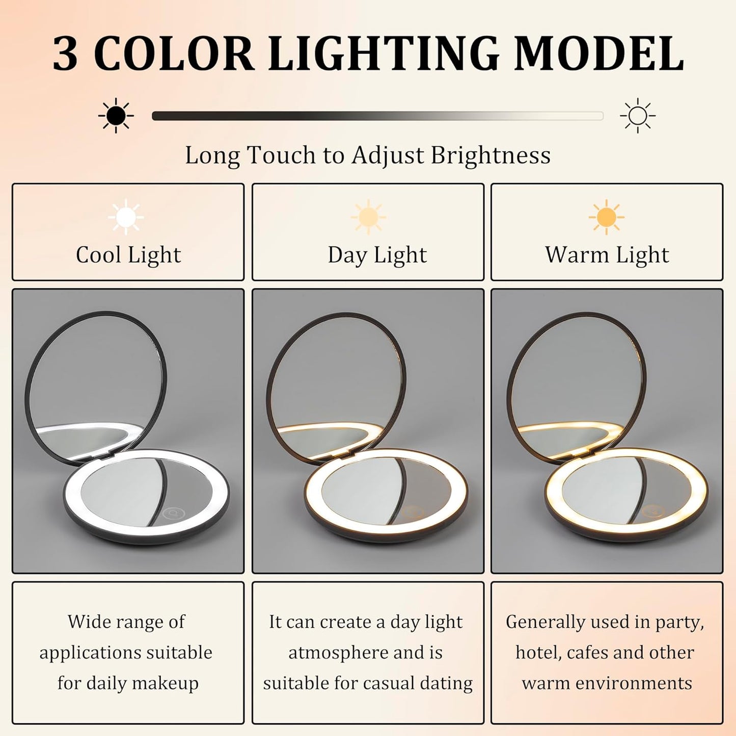 LanJo Lighted Compact Mirror with 1X/5X Magnification, Stepless Dimming & 3 Adjustable Light Settings, Rechargeable Makeup Mirror for Purse, Travel & Gifts – Air Sign Zodiac Design – Charcoal Grey