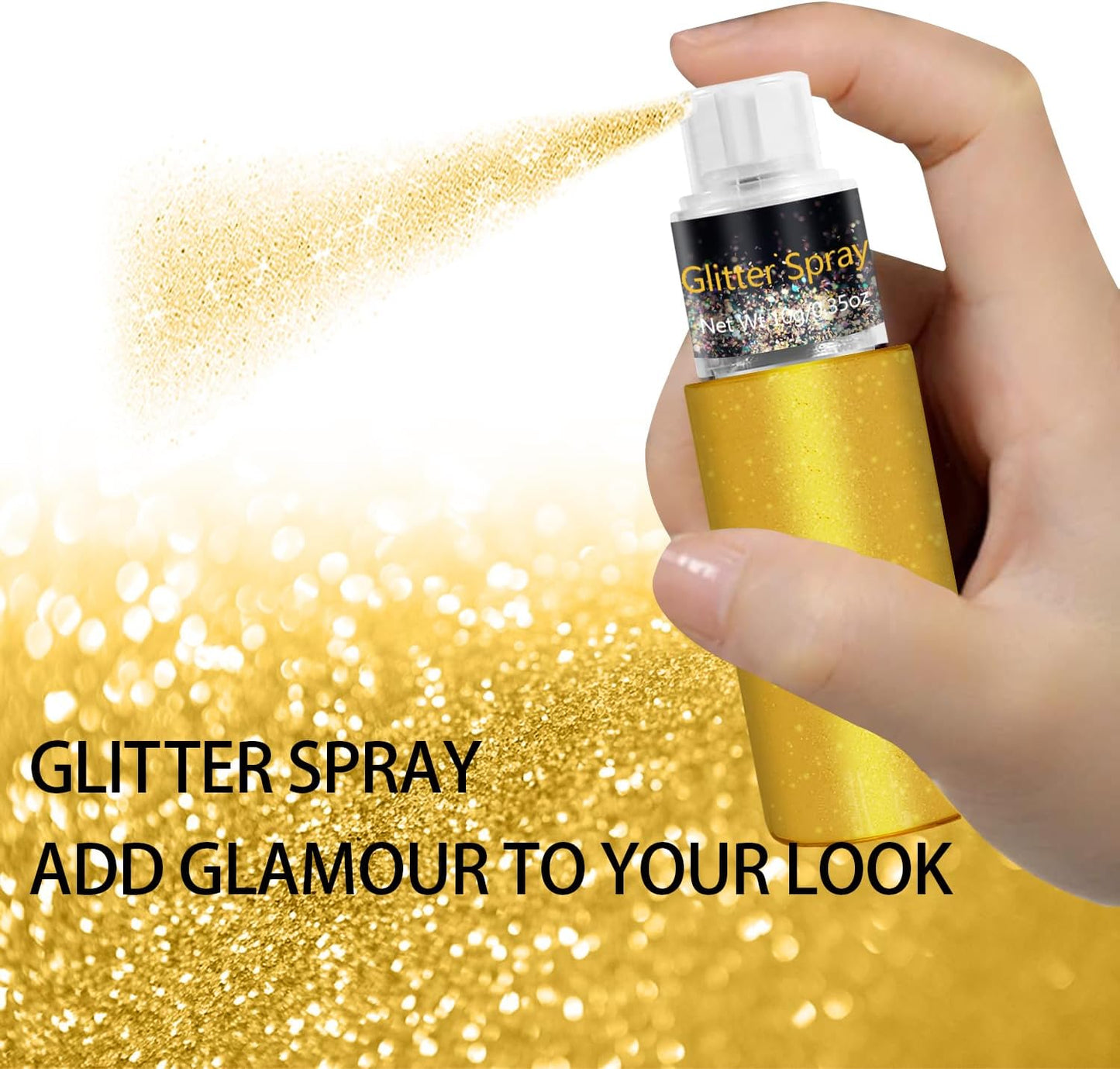 Hair and Body Glitter Spray, Holographic Glitter Highlighter Powder, Face Body Clothes Shiny Glitter, Loose Shimmer Hairspray Festival Rave Prom Accessories, 10g (01# Gold)