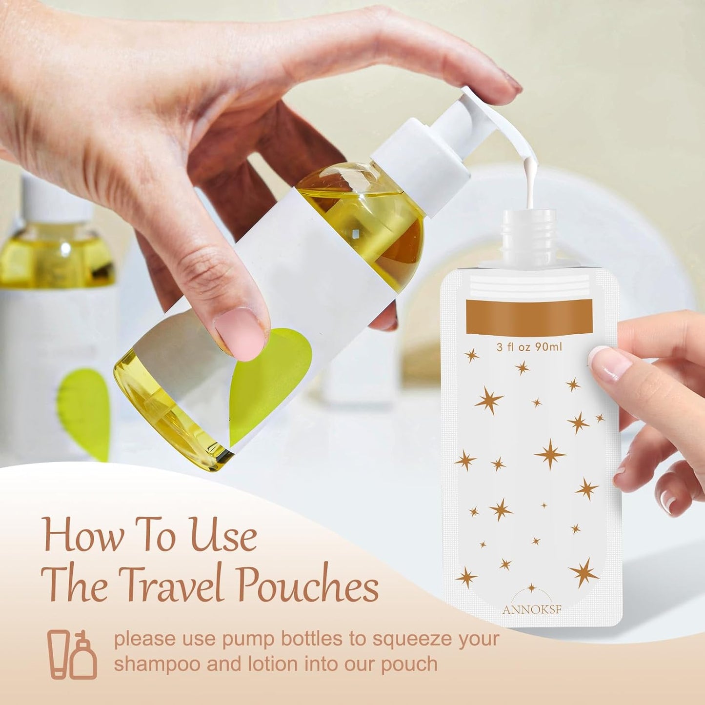 8 Pack Travel Pouches for Toiletries, Refillable squeeze Liquid travel pouches,Travel Shampoo and Conditioner Pouches,3oz leak proof travel pouches (Star)