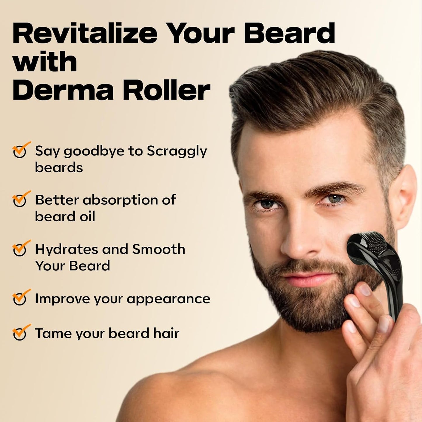 Waking Forest Derma Roller 0.25mm & Beard Oil(1oz), Sandalwood Beard Kit, Microneedle Beard Roller with 540 Titanium, Natural Moisturize with Vitamin E Beard Oil for Men, Fathers Boyfriend Dad