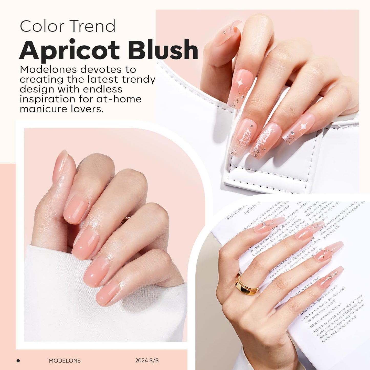 modelones Builder Nail Gel, 8-in-One Sheer Nude Pink Builder, Apricot Blush Pink Rubber Base for Nail Thickening Apex Building LED Lamp Cured Hard Strengthener Extend Color Gel Polish for DIY Salon