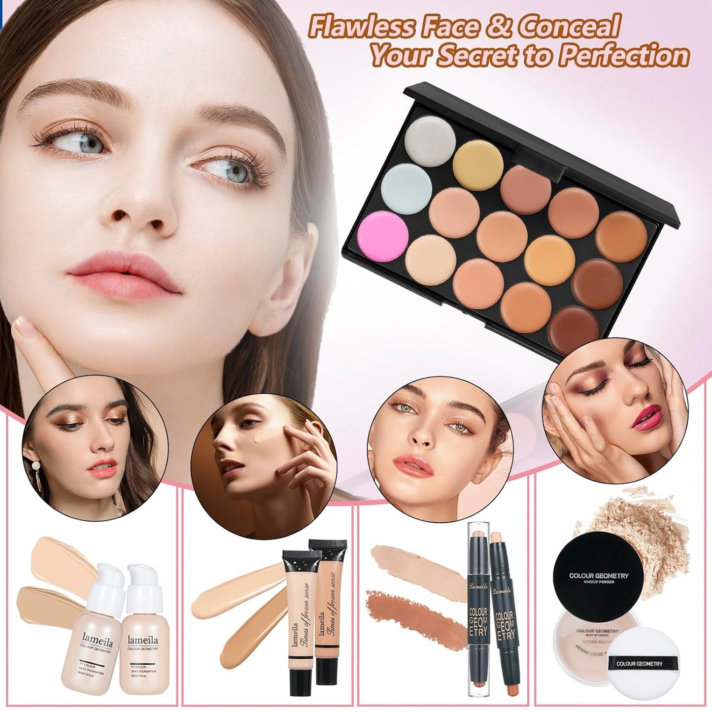 Makeup Sets Teens Makeup Kit for Women Full Kit Makeup Kits for Women Gift Eyeshadow Palette Concealer Palette Lipgloss Foundation Concealer Powder