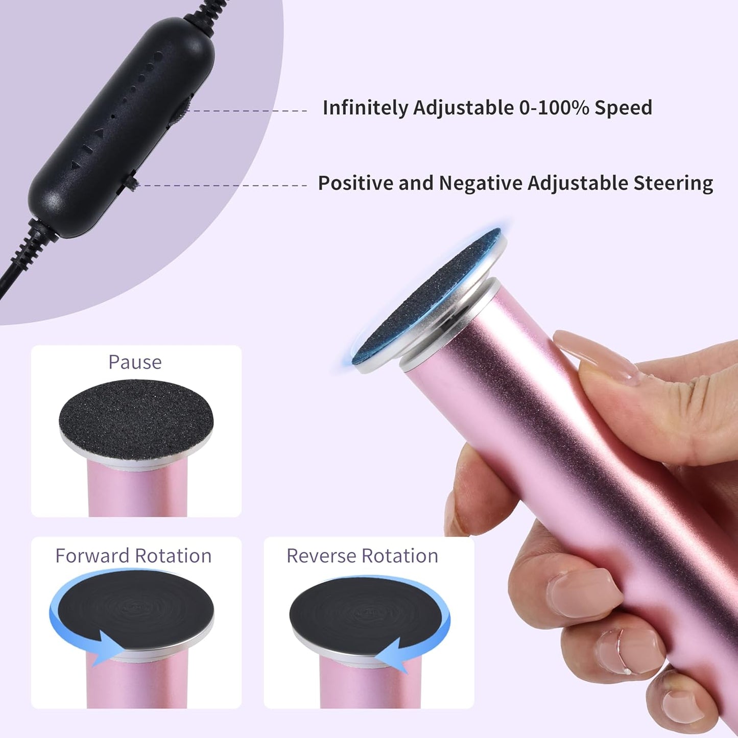 Electric Foot Callus Remover with 120pcs Sandpaper Discs(3 Sizes), Professional 800RPM Aluminum 4.8 Inches Callus Remover for Feet, Stepless Speed Control Foot File for Dead Skin (Black)