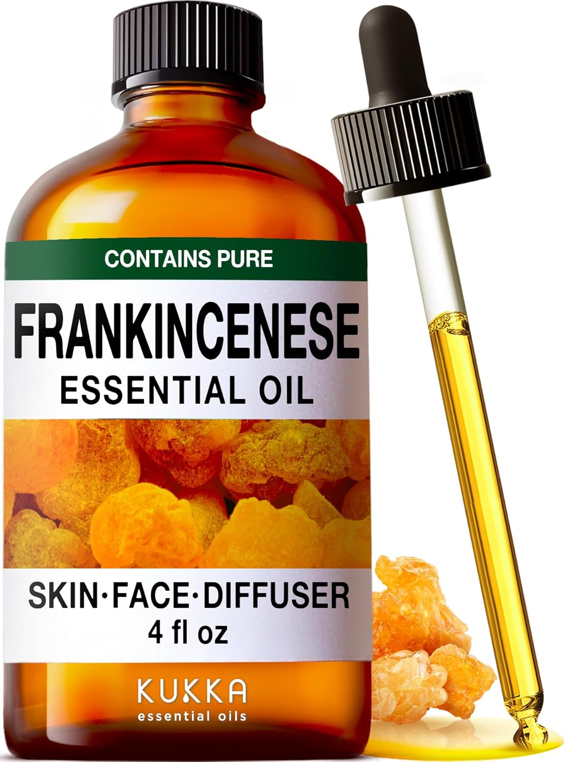 Kukka Frankincense Essential Oil for Face & Skin - 4 Fl Oz - Frankincense Oil Made from Ethiopia Resin - A Holy & Woody Scent for Body Comfort, Aromatherapy, DIY Soap Making Scents