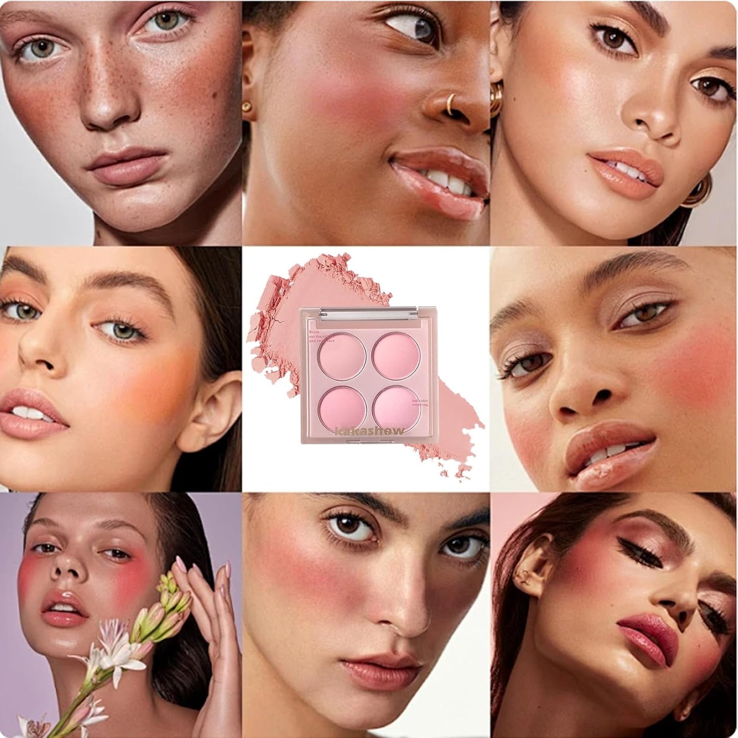 Matte Blush Powder Palette, Blending Mood Cheek, 4 Blendable Shades Korean Fairy Pink Blusher in Lightweight Smooth Powder, Vegan Makeup (Taro 2#, 1.84 ounces)