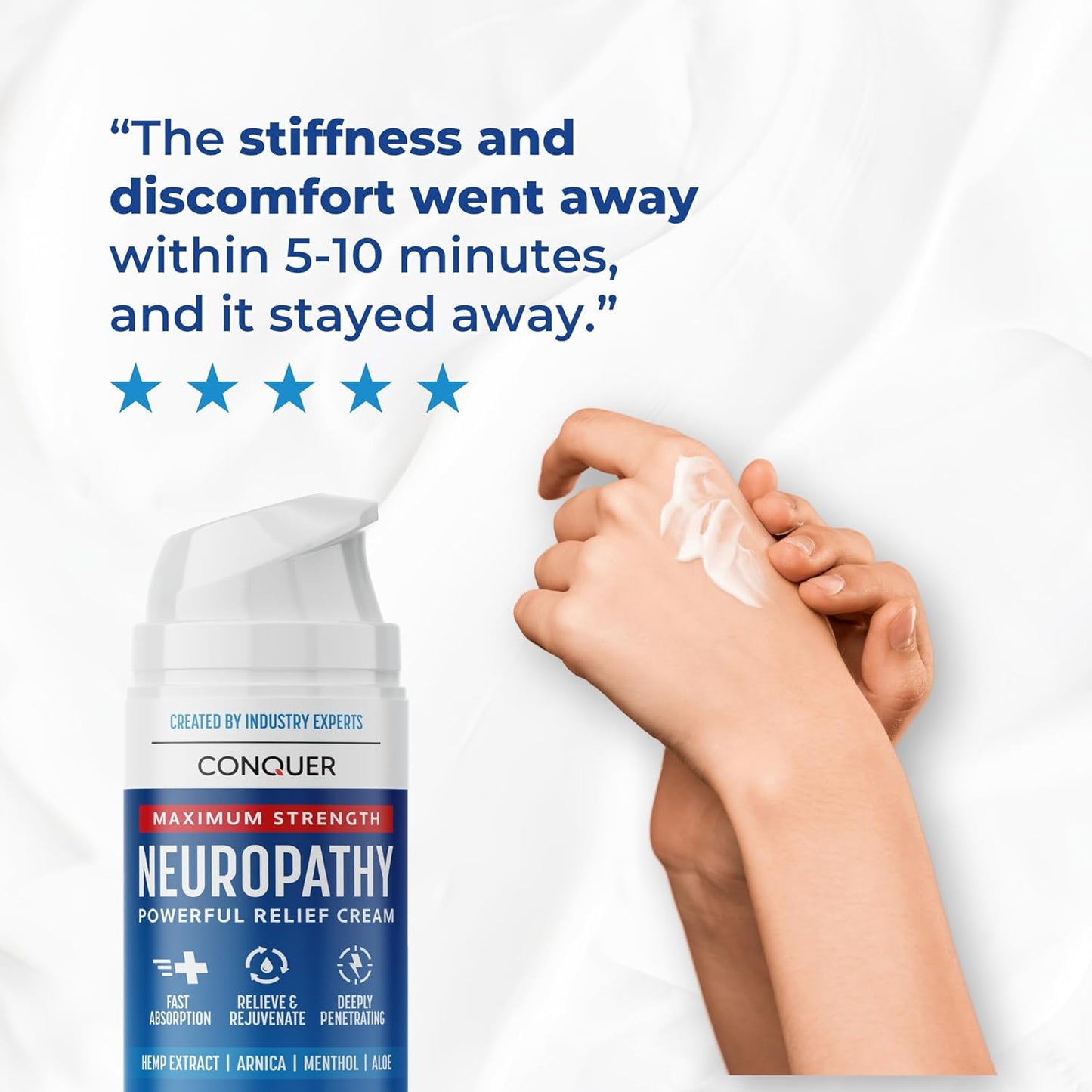 Conquer Neuropathy Cream | Fast-Acting Nerve Pain Relief for Feet and Hands | Long Lasting Cooling for Burning and Itching | Natural Ingredients Including Arnica, Menthol, Aloe Vera, Hemp