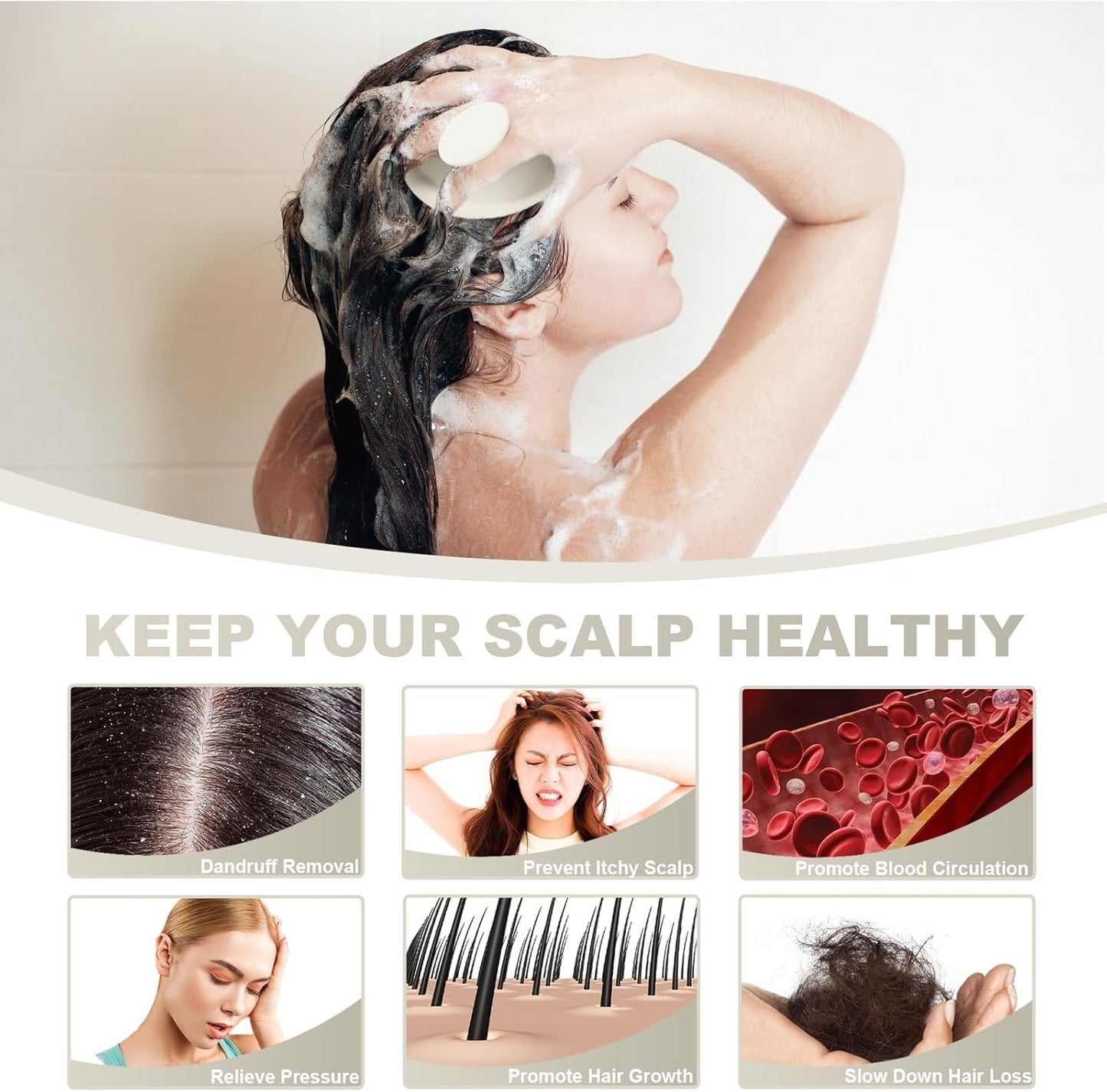 Silicone Scalp Massager, Scalp Scrubber for Hair Growth with Soft Bristles, Scalp Exfoliator Brush Dandruff Removal Shampoo Brush for Wet Dry Scalp Care (Warm Grey)