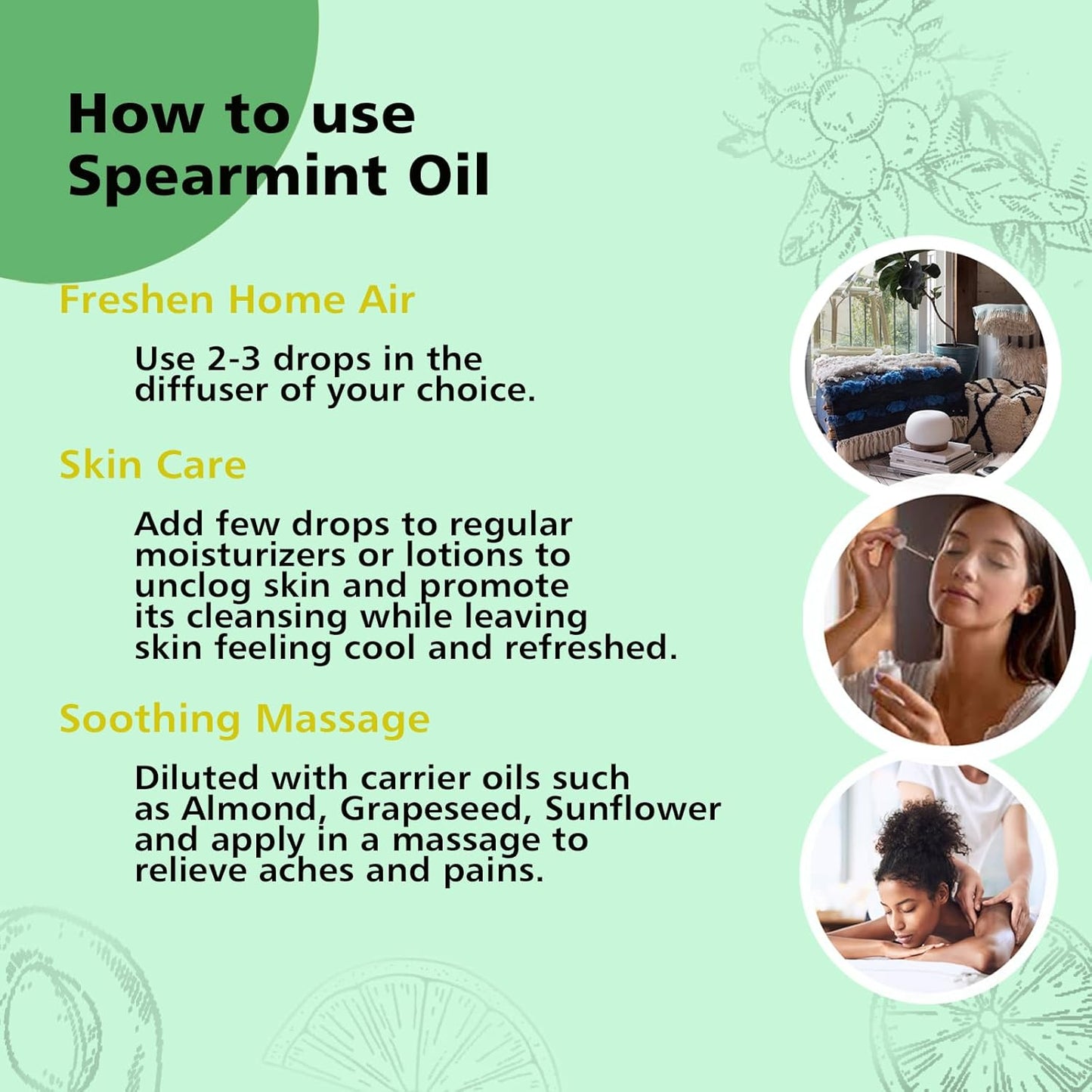 Spearmint Essential Oil, 100% Pure Undiluted Spearmint Oil for Skin, Hair, Aromatherapy - 100ml/3.38 oz