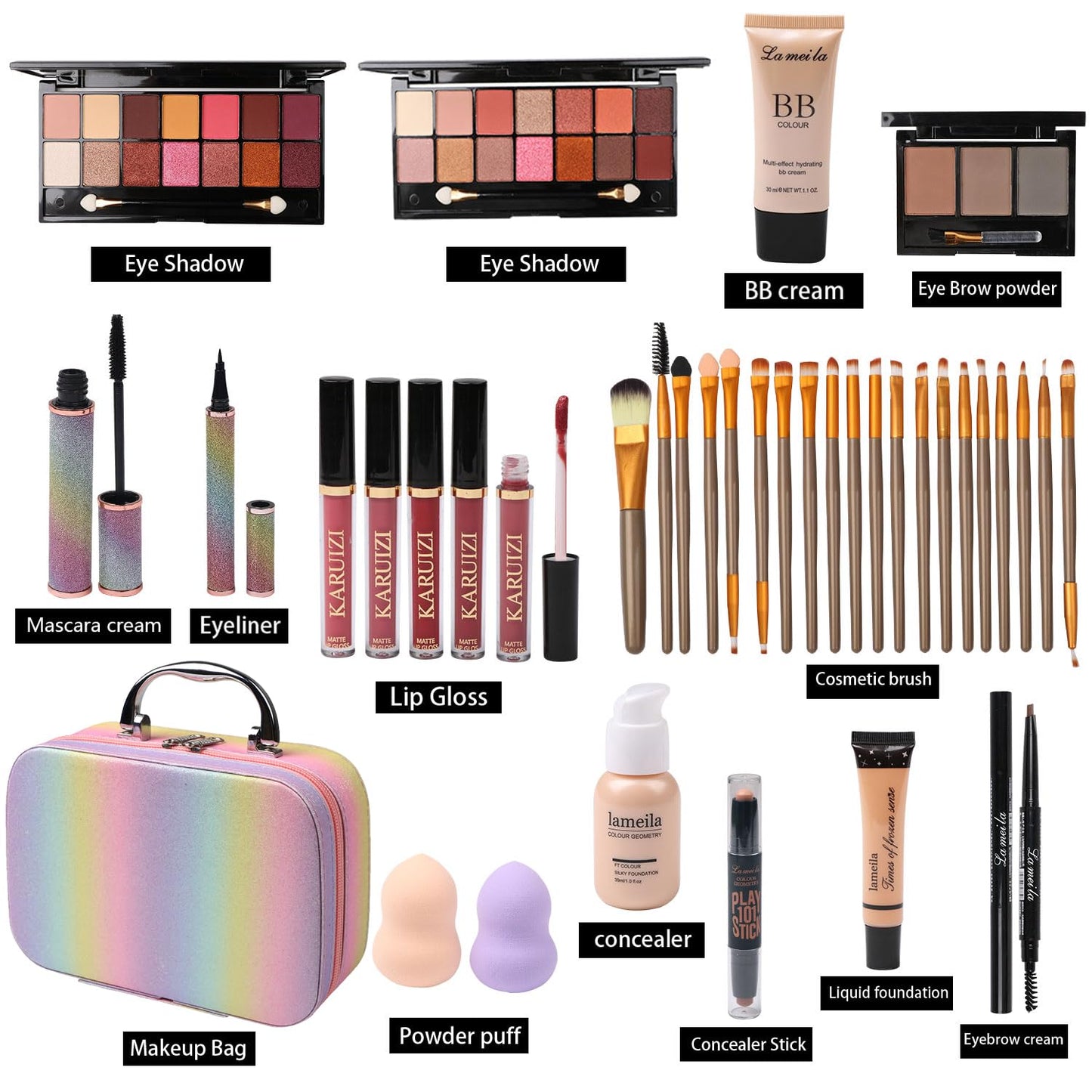 Makeup Set for Girls, Rainbow Makeup Kit, Beauty Boxes with Brushes and Cosmetics, Fashionable Makeup Case Organizer, Pink