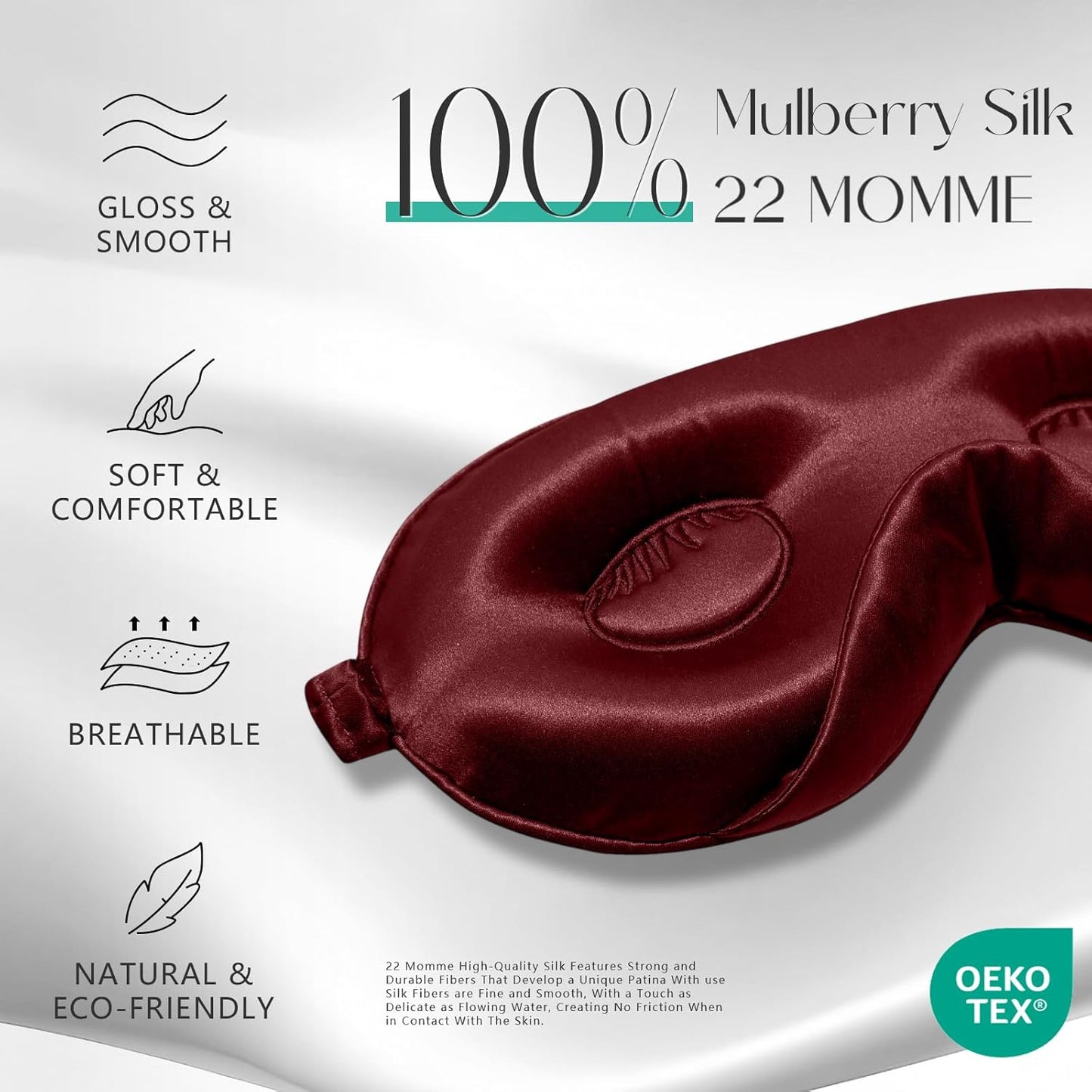 ZIMASILK Adjustable 22 Momme 100% Mulberry Silk Sleep Mask, Upgraded 3D Contoured Cup Eye Mask for Sleeping, Super Soft & Breathable Blindfold, Blackout for Deep Sleeping (Burgundy)