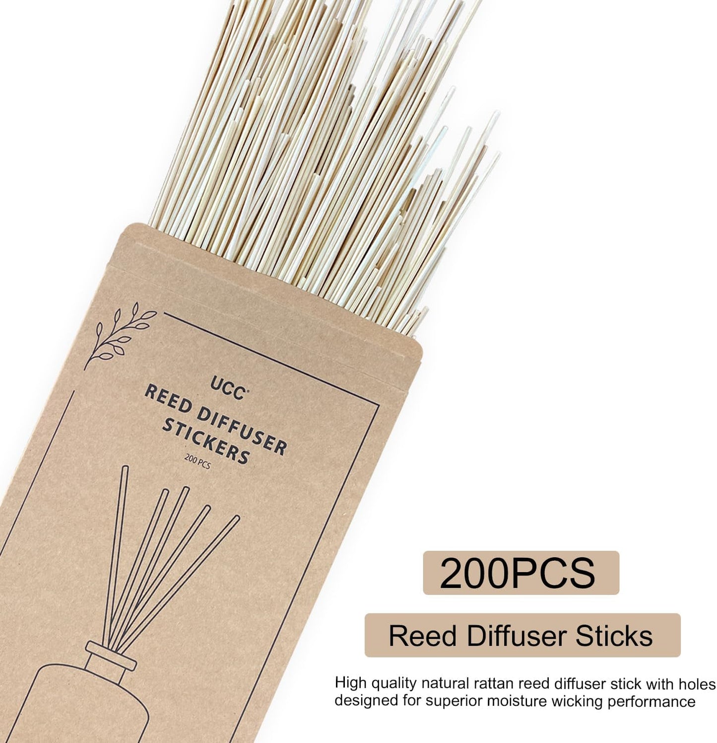 UCC 200PCS Reed Diffuser Sticks, 10 Inch Natural Rattan Sticks for Essential Oil, Premium Scented Oil Sticks, Aroma Replacements Refill Sticks for Aromatherapy, Home Fragrance, and DIY Crafts