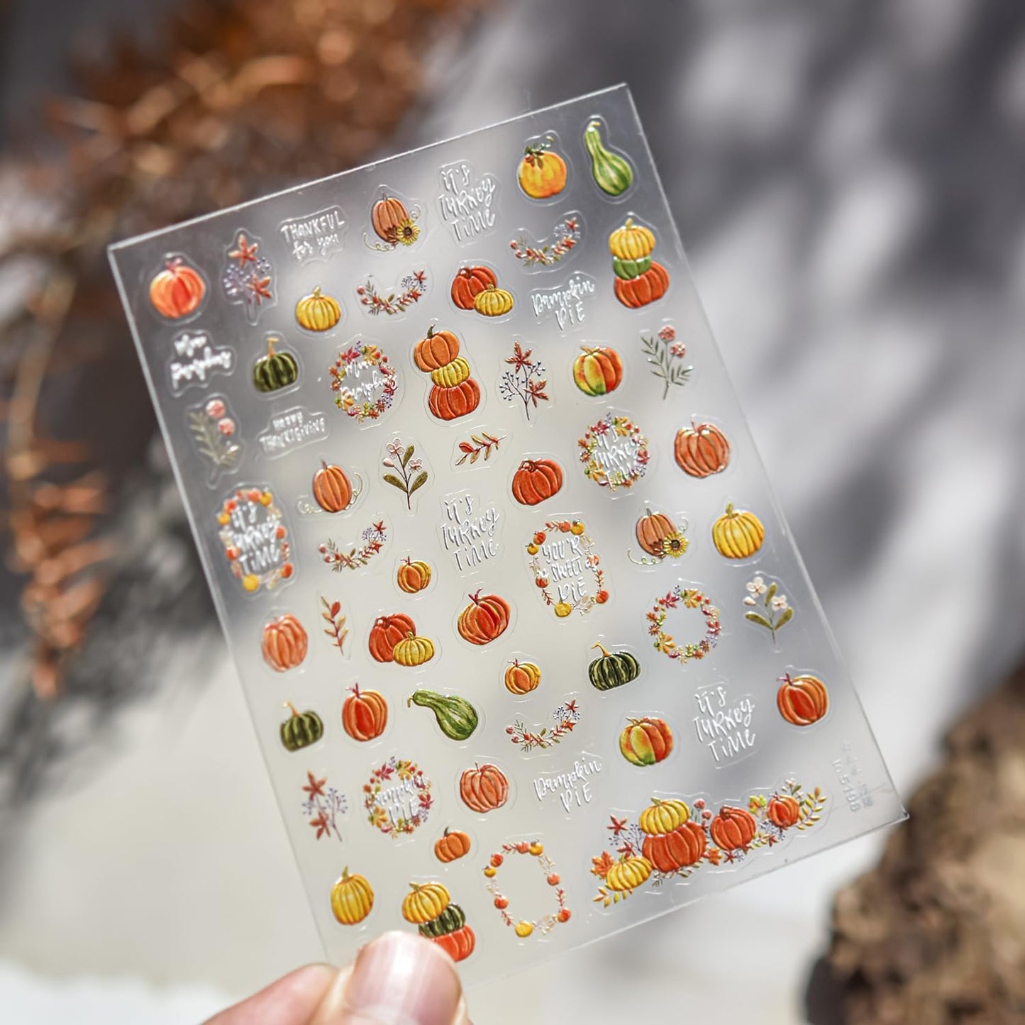 1 Sheet Pumpkin Nail Stickers 3D Self-Adhesive Garland Nail Art Stickers Flower Nail Decals 5D Embossed Green Pumpkin Nail Designs Autumn Fall Nail Art Decoration for Women Girls Manicure