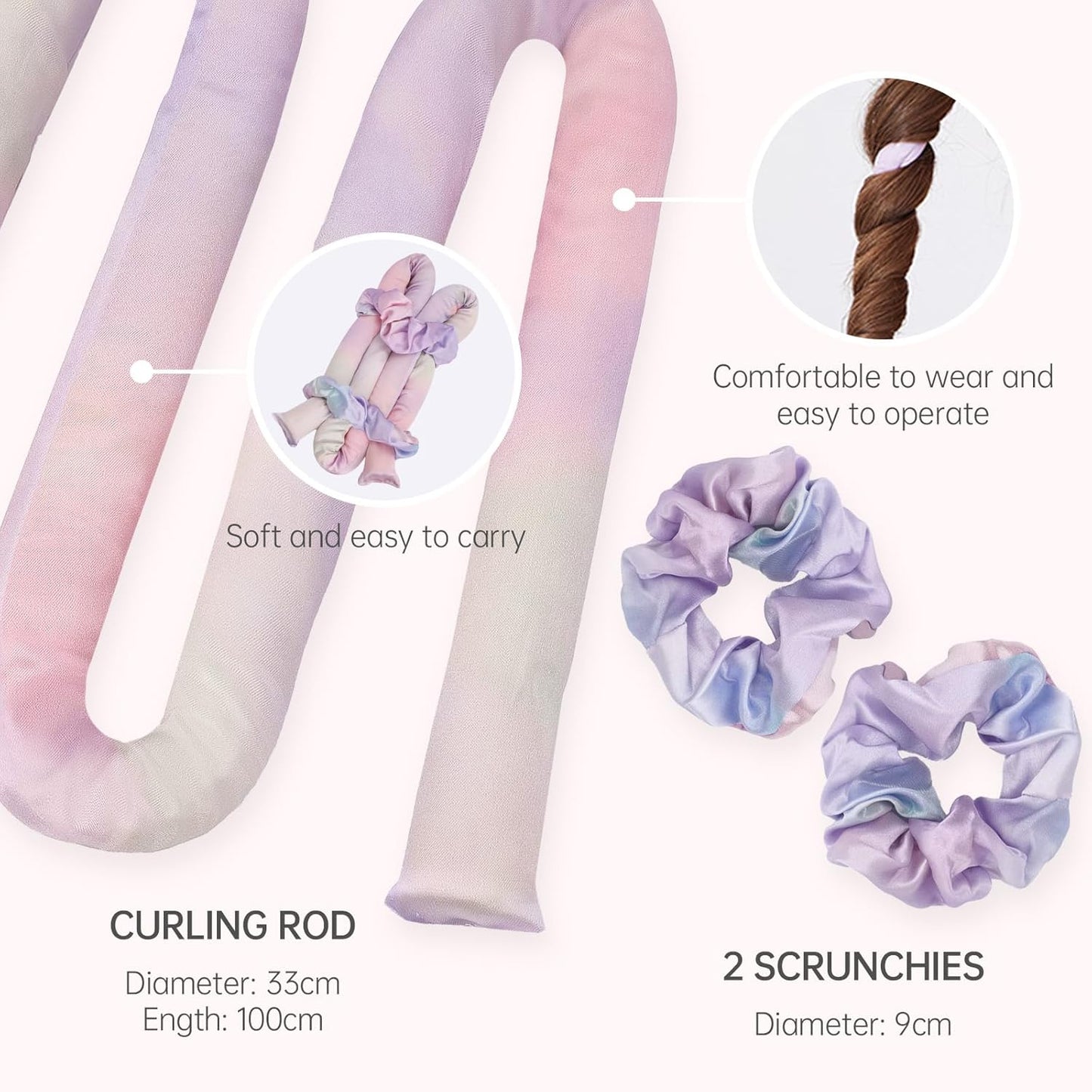 Satin Heatless Hair Curler Set | Heatless Curls Overnight |Hair Curlers to Sleep in | Heatless Curlers and Curling Headband for Soft Curls While Sleeping - Rainbow