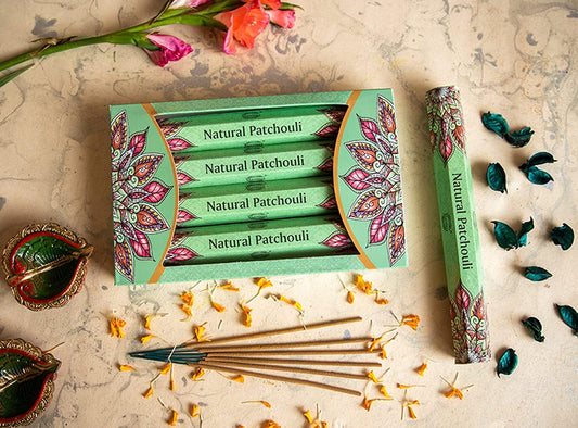 Raajsee Incense Sticks Natural Patchouli 15 Sticks x 5 Pack -100% Pure Organic Hand Rolled Free from Chemicals -Perfect for Church Aromatherapy, Stress Relief, Meditation