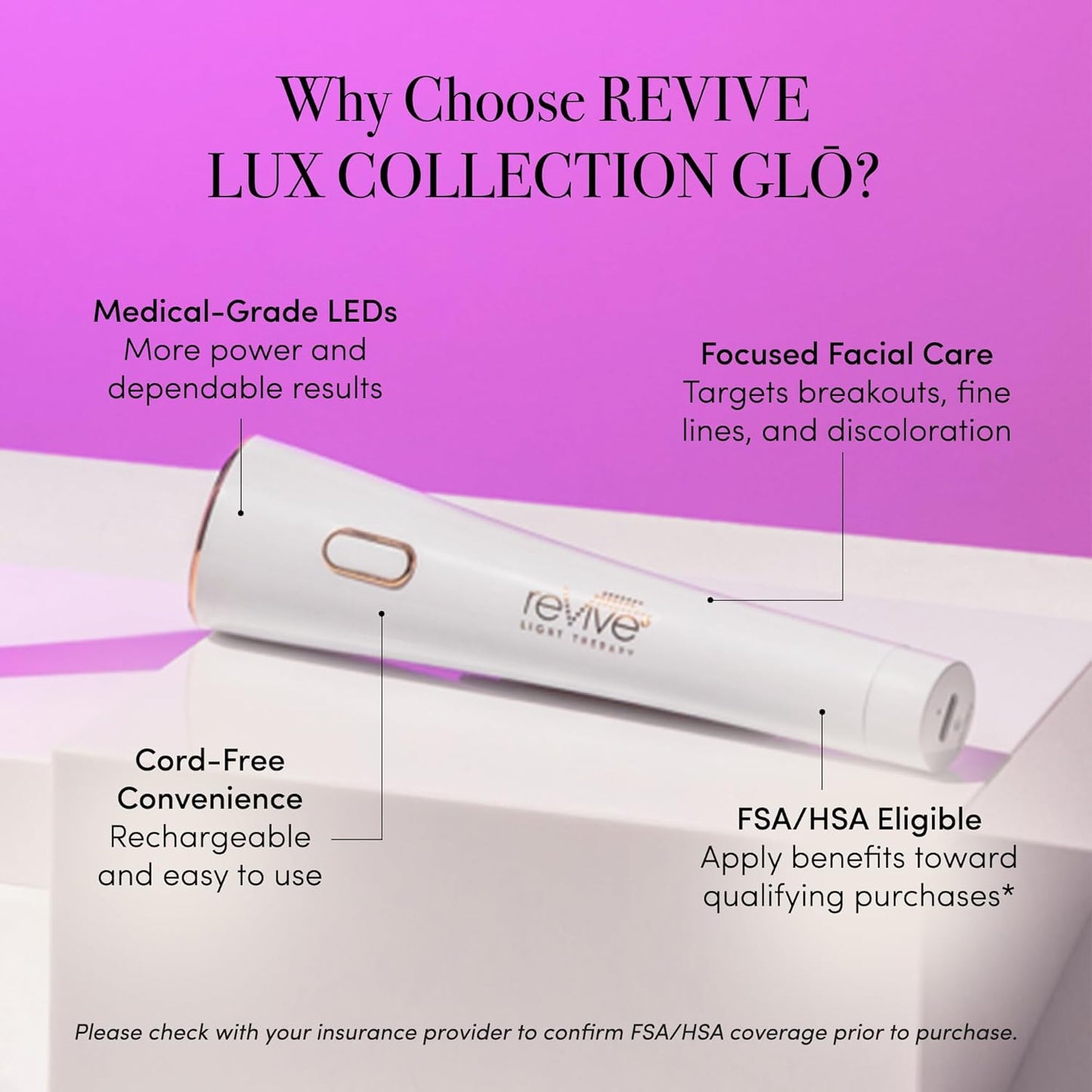 reVive Lux Collection Glo Aging & Acne Device, FDA-Cleared & Medspa-Quality Blue Light, Red, Amber & Infrared Acne Tools, Science-Backed LED Light Therapy Products