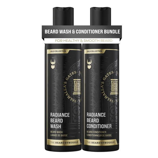 The Beard Struggle - Radiance Beard Wash & Conditioner Bundle - Gold Collection - Pack of 2, Valhalla's Gates - Nourish, Cleanse, Softens, & Strengthens Beard - Beard Wash and Conditioner for Men