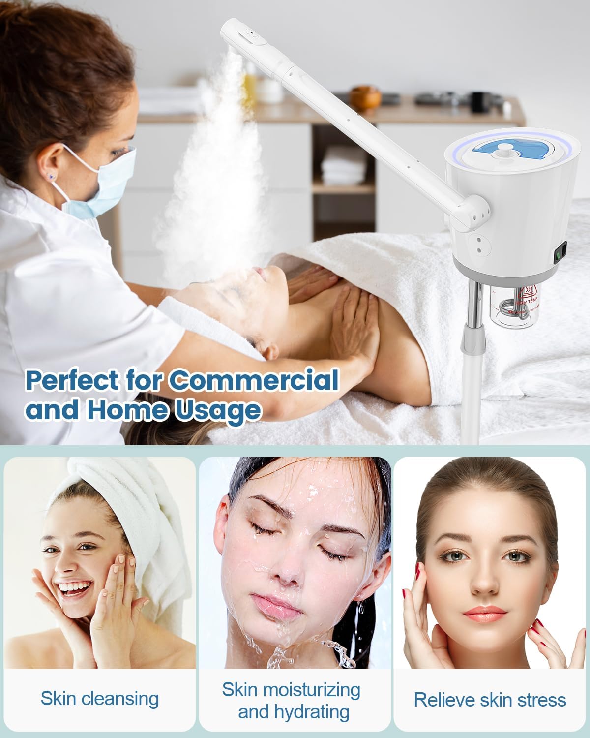 Kingsteam Professional Facial Steamer with Ozone - Ionic Nano Hot Mist Steamer with Large Capacity and 30 Min Timer for Estheticians, Beauty Salons, and Home Skin Care Use