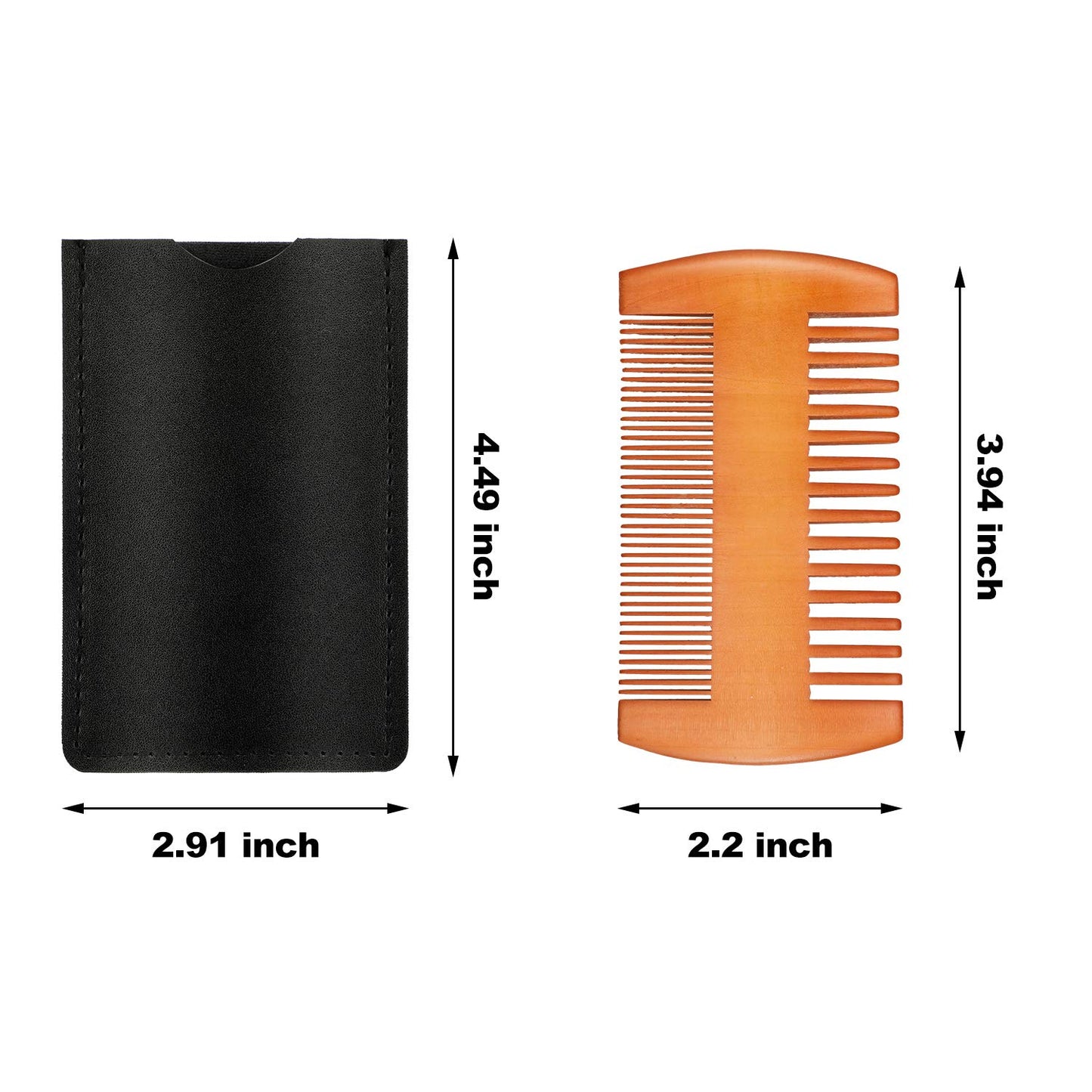 Natural Sandalwood Dual Action Beard and Mustache Comb with Leather Case (Yellow)