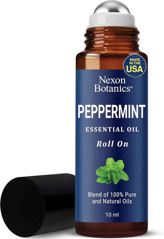 Peppermint Essential Oil Roll-On 10 ml - Pure, Natural & Prediluted Oil Blend Roller with Fresh Minty Aroma - Aromatherapy & Headache Relief - Nexon Botanics