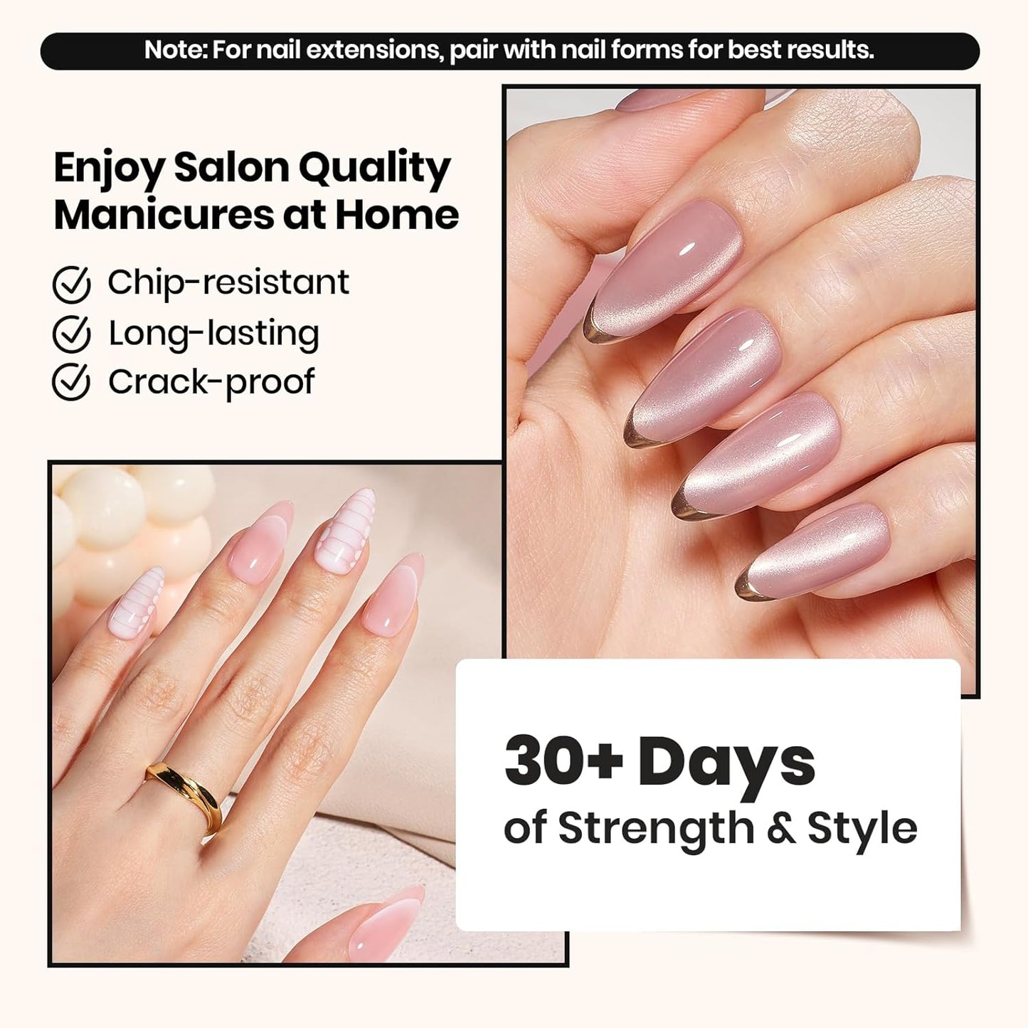 Beetles Builder Gel Set,3 Pcs 8 in 1 Nail Strengthening Apex Building Extension for Beginner DIY Salon at Home,Clear Builder Nail for Nails with Base and Top Coat Gel,UV & LED Lamp Needed