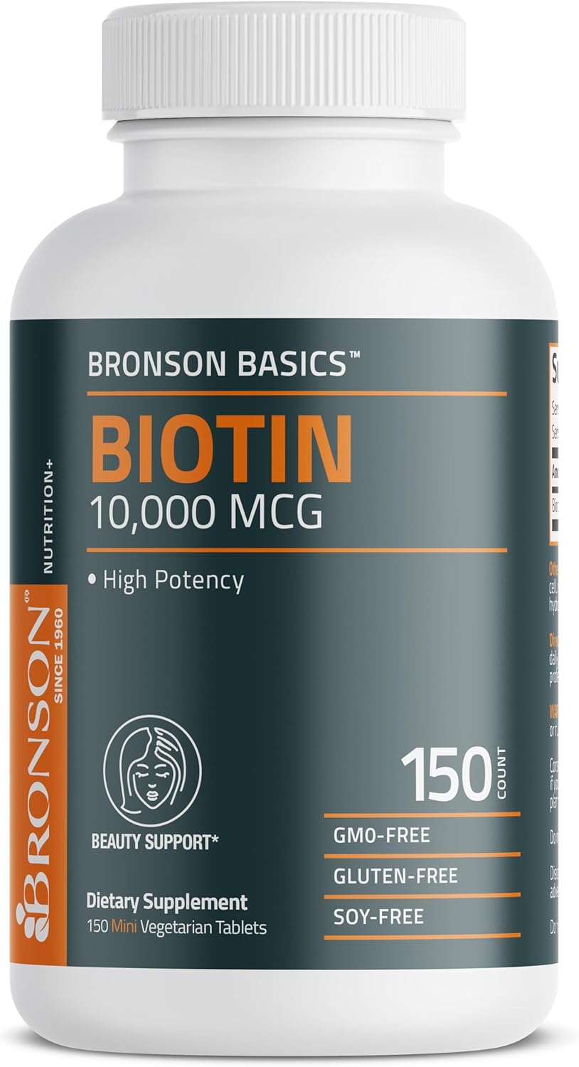Bronson Biotin 10,000mcg, Supports Healthy Hair, Skin and Nails, Vegetarian, Non-GMO, 150 Tablets